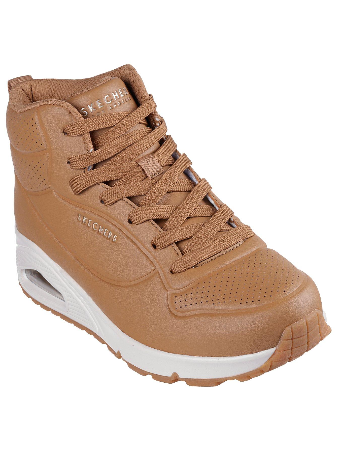 skechers-duraleather-lace-up-high-top-fashion-sneakers-brownstillFront