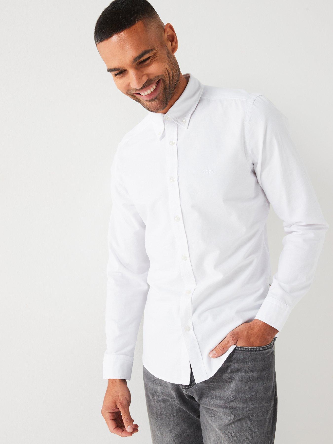 Image 1 of 4 of BOSS Rickert Button Down Regular Fit Logo Shirt - White
