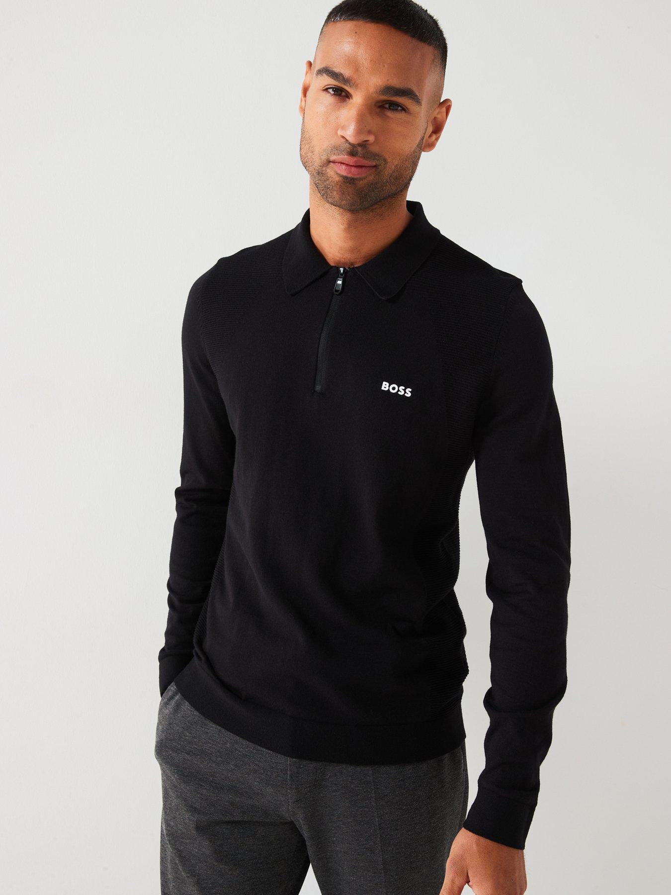 boss-momentum-lite-14-zip-short-sleeve-knitted-polo-black