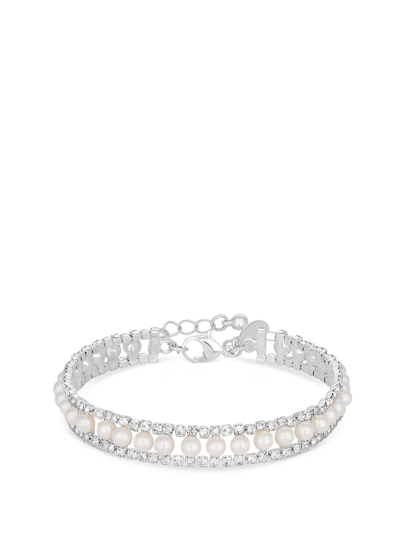 Jon Richard Silver Plate Pearl And Crystal Bracelet