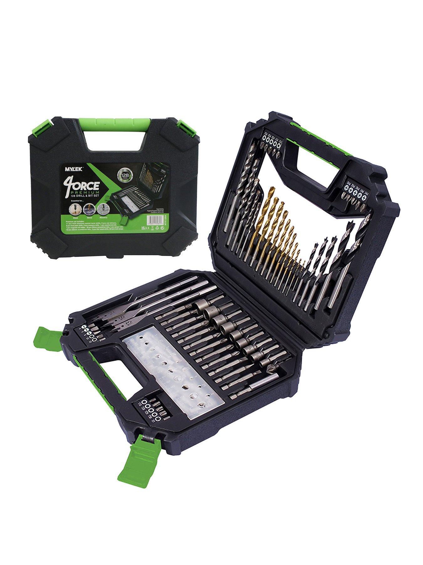Image of Mylek MYLEK 128 Piece Drill Bit And Screwdriver Accessory Set - HSS, Cobalt, High Speed for Use on Wood, Masonry, Metal, Plastic  &  More - With Storage Case