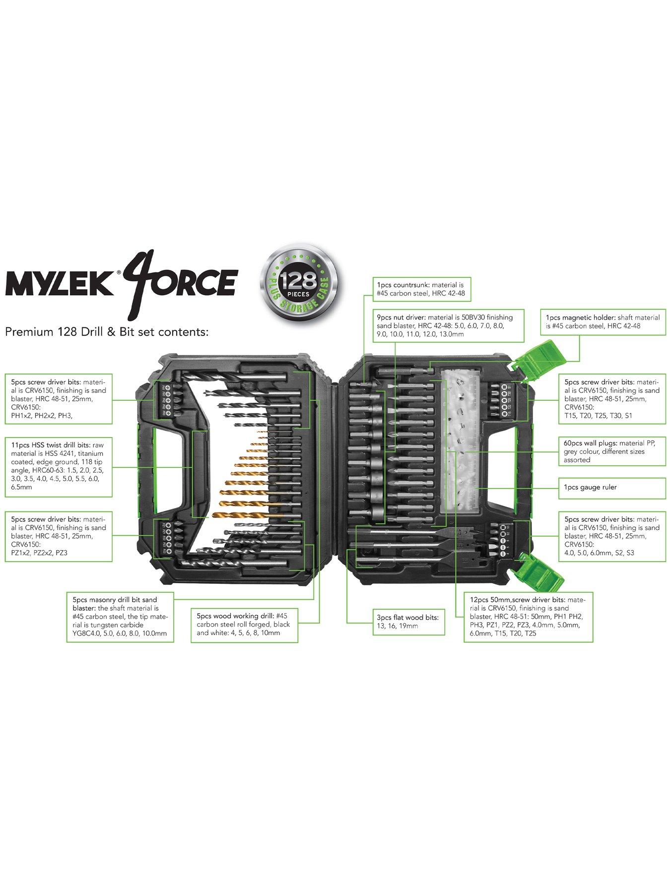 mylek-mylek-128-piece-drill-bit-and-screwdriver-accessory-set-hss-cobalt-high-speed-for-use-on-wood-masonry-metal-plastic-amp-more-with-storage-casestillFront