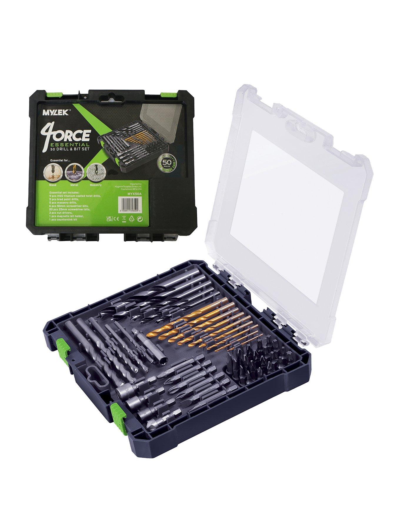 Image of Mylek MYLEK 50 Piece Drill Bit And Screwdriver Accessory Set - HSS, Cobalt, High Speed for Use on Wood, Masonry, Metal, Plastic  &  More - With Storage Case