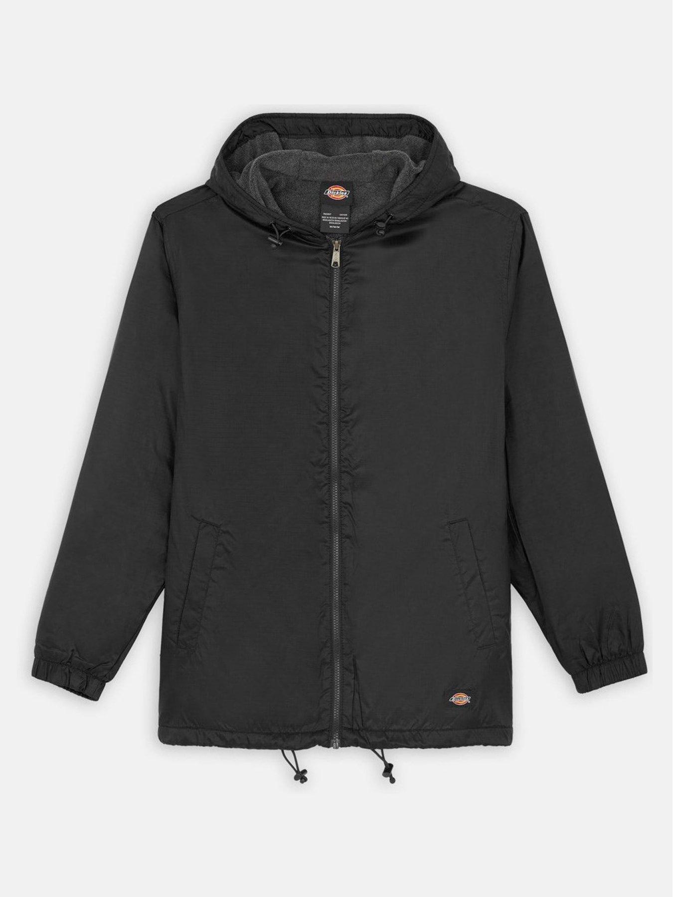 dickies-mens-fleece-lined-nylon-hooded-jacket-blackfront