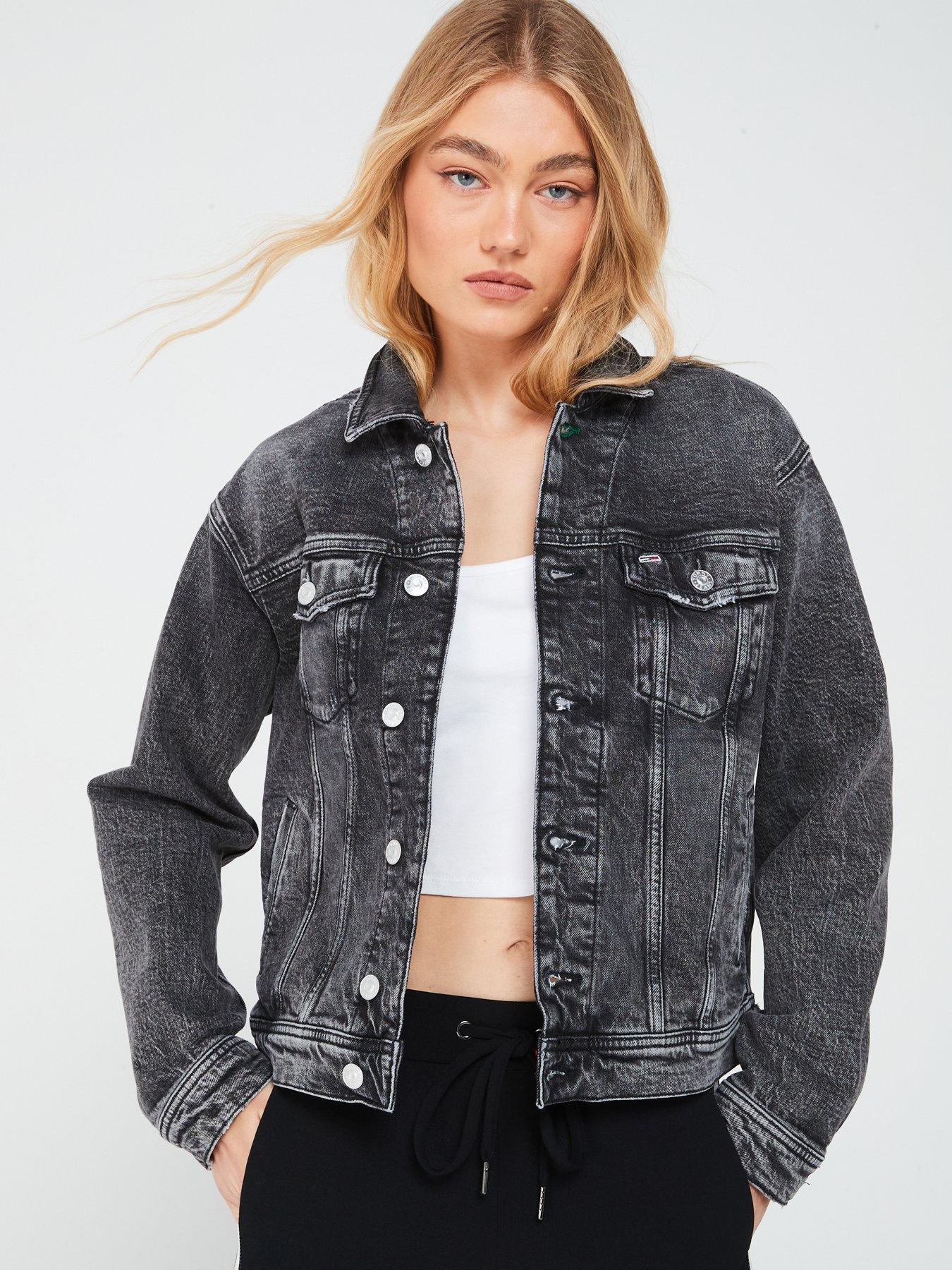 Black tommy hilfiger denim jacket hotsell