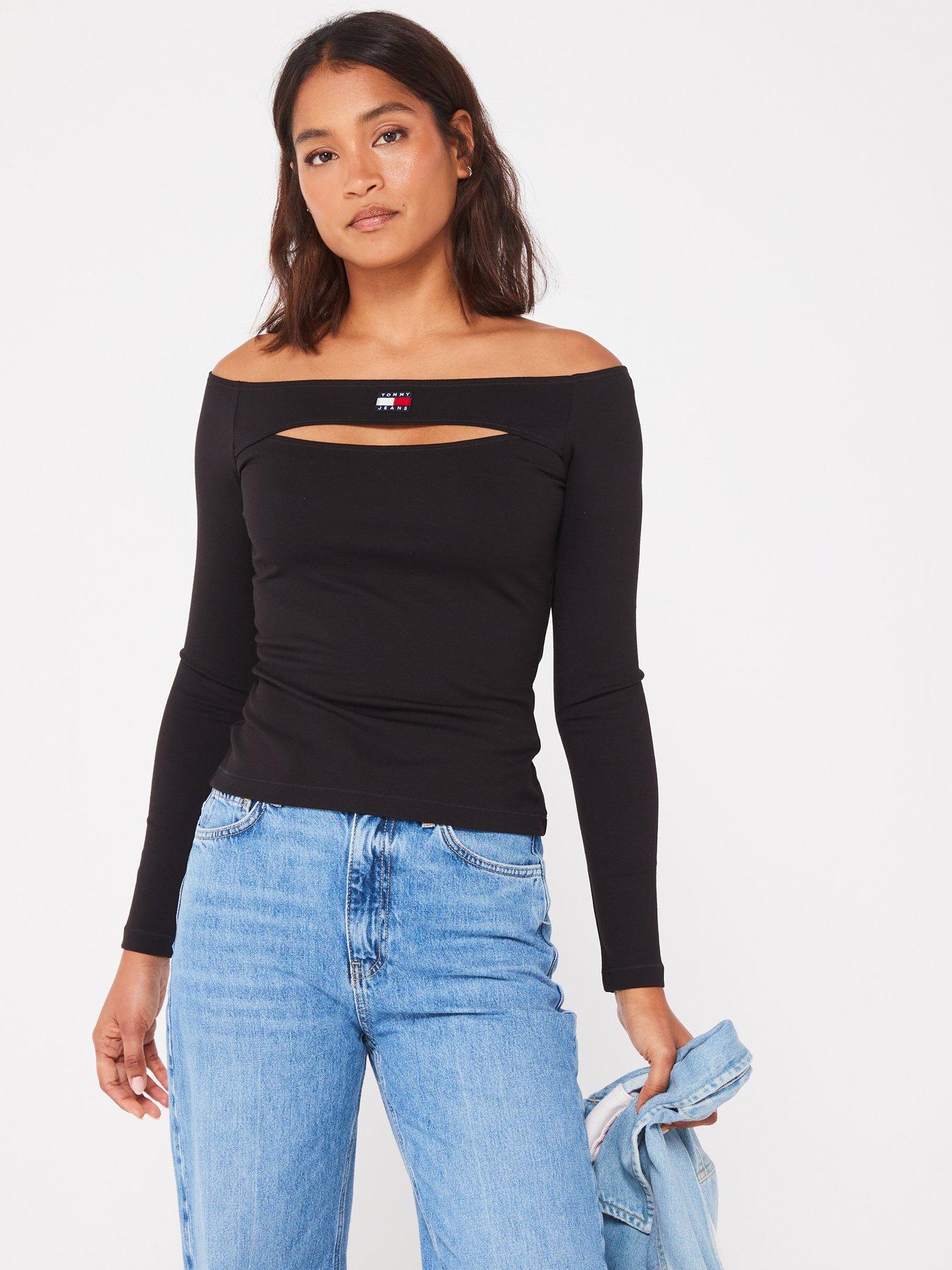 tommy-jeans-cut-out-detail-long-sleeve-bardotnbsptop-black