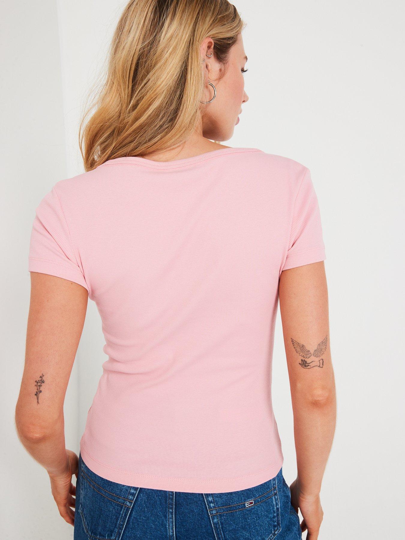 tommy-jeans-v-neck-ribbed-t-shirt-pinkstillFront