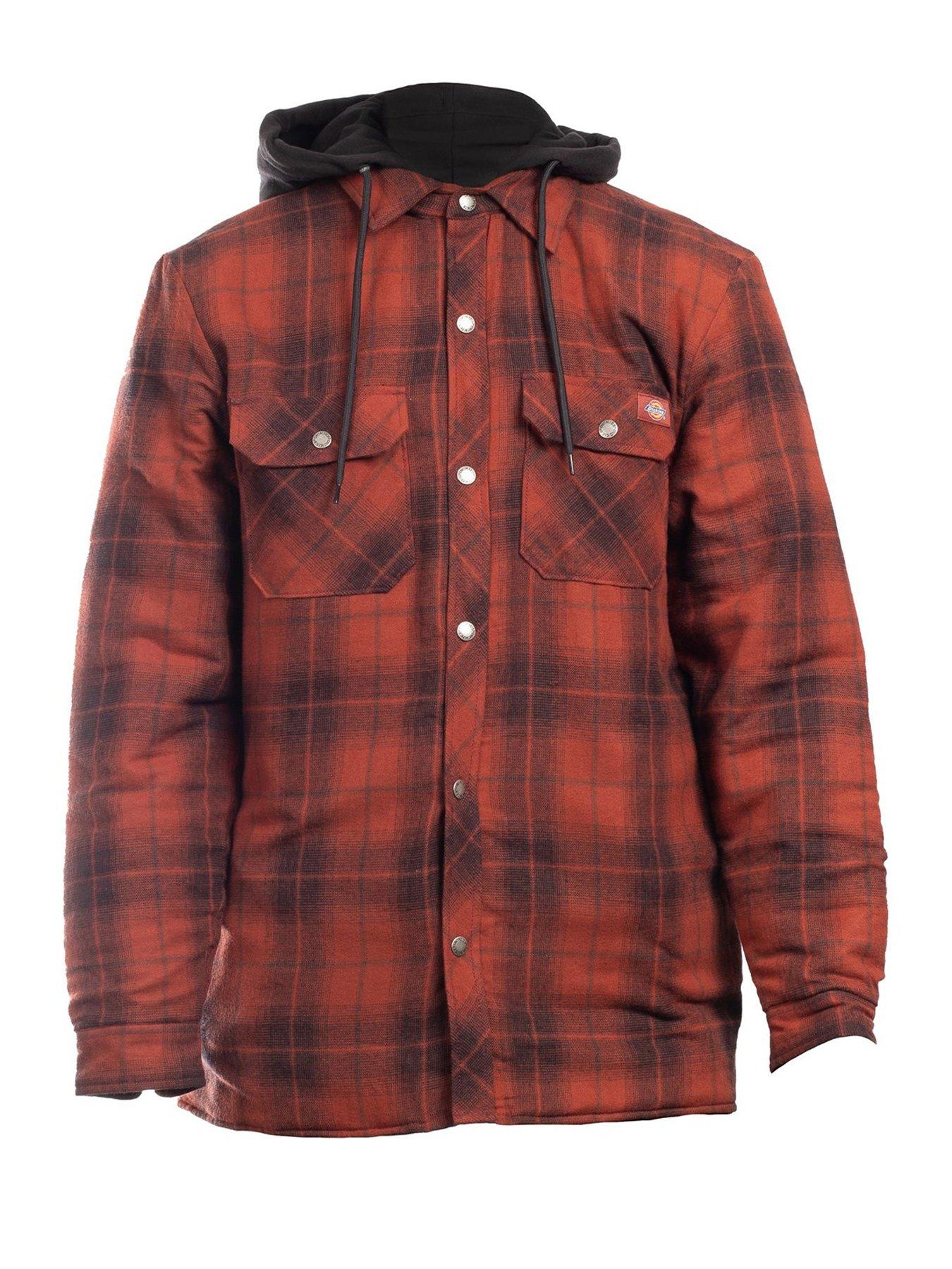 dickies-mens-fleece-hood-flannel-shirt-jacket-redfront