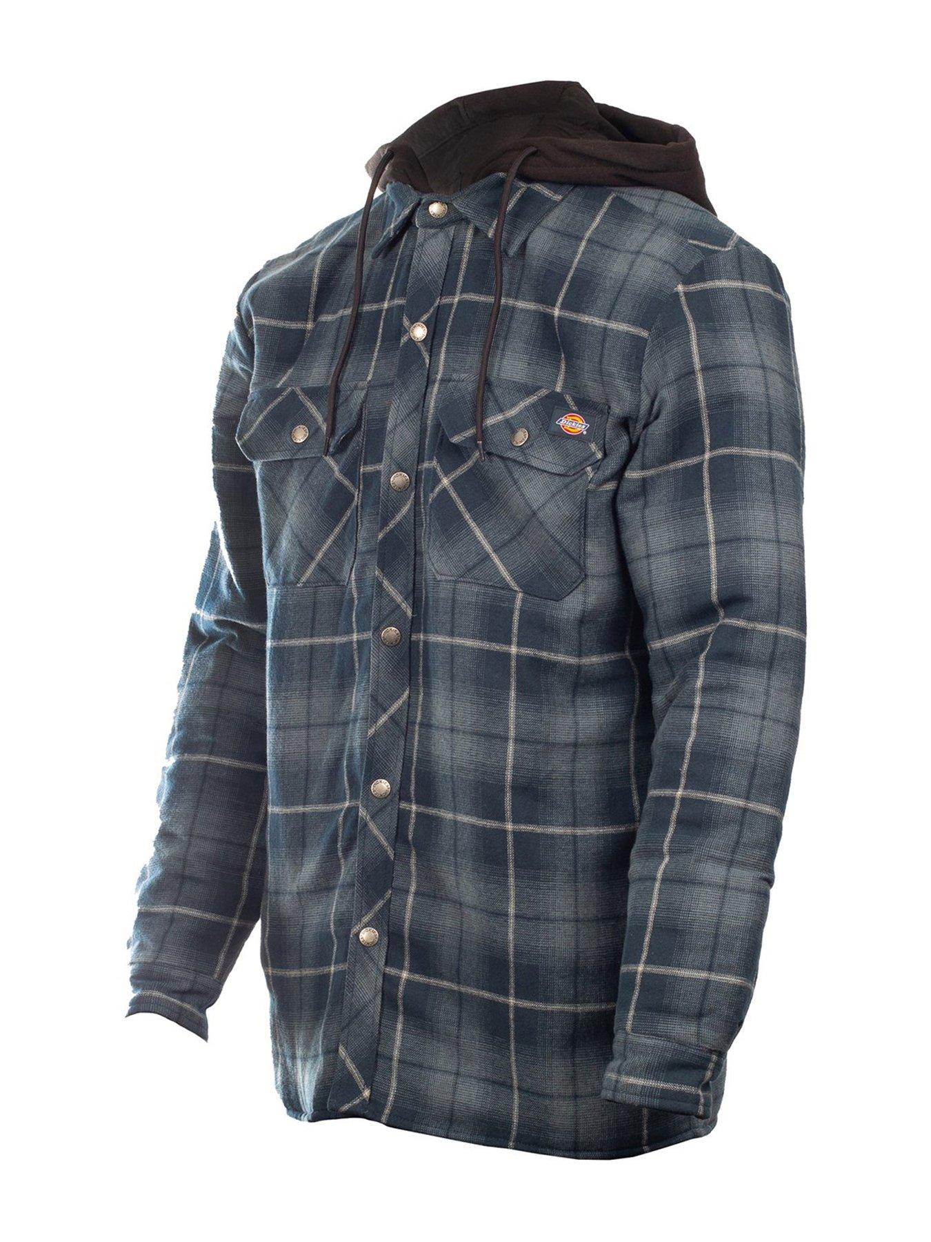 undefined Mens Fleece Hood Flannel Shirt Jacket - Blue