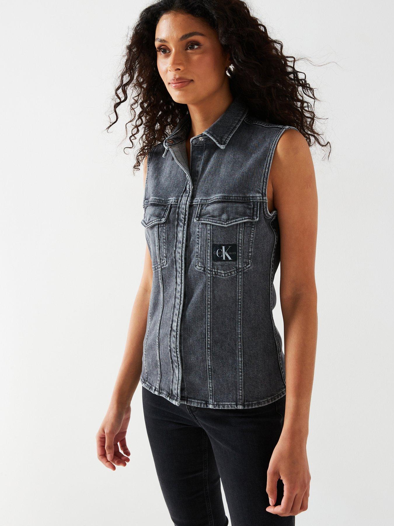 Sleeveless Denim Shirt Grey