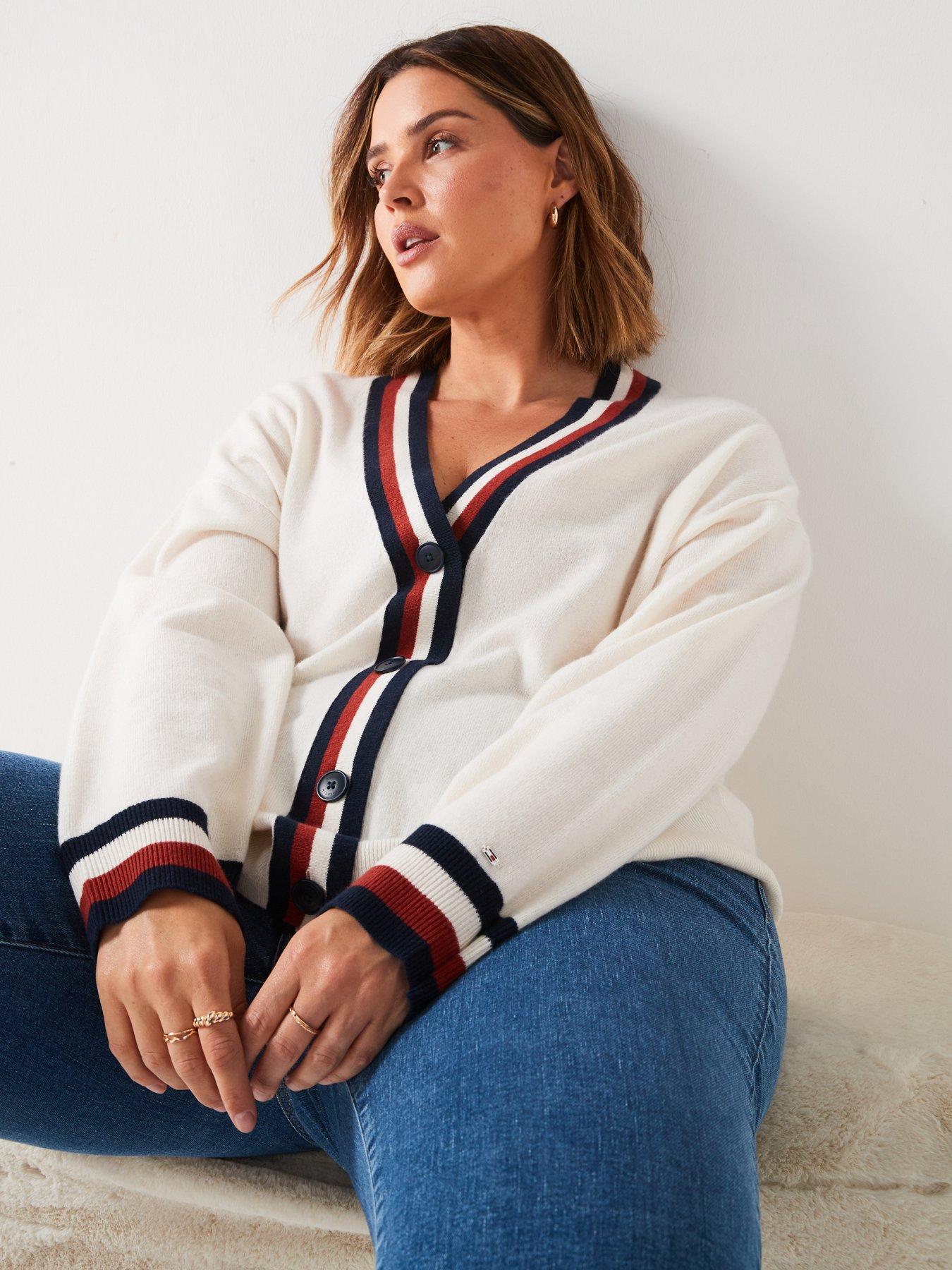 tommy-hilfiger-plus-size-stripe-detail-cardigan-whiteoutfit