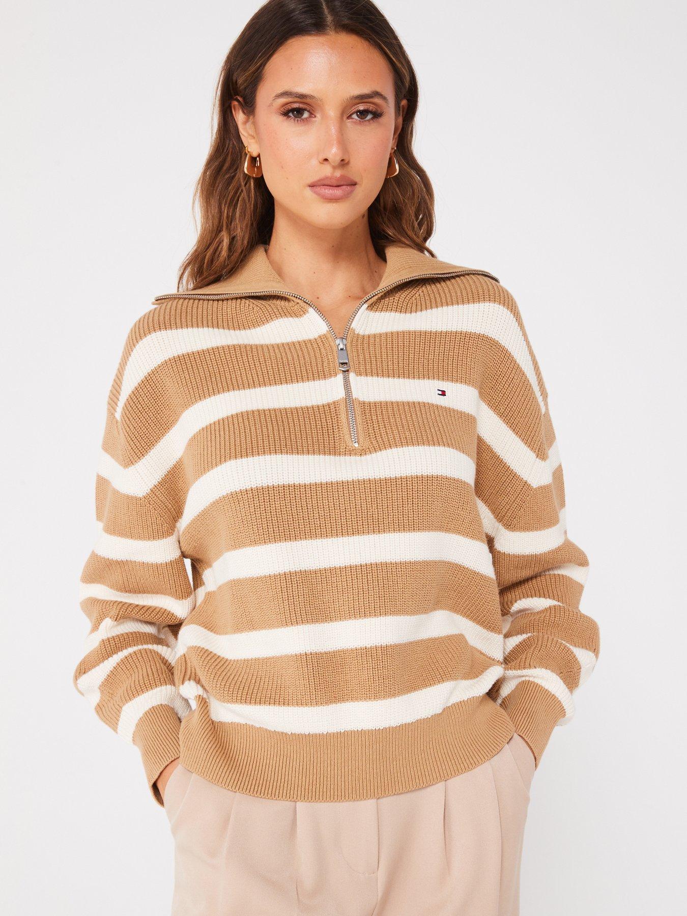 tommy-hilfiger-halfnbspzip-striped-jumper-beige