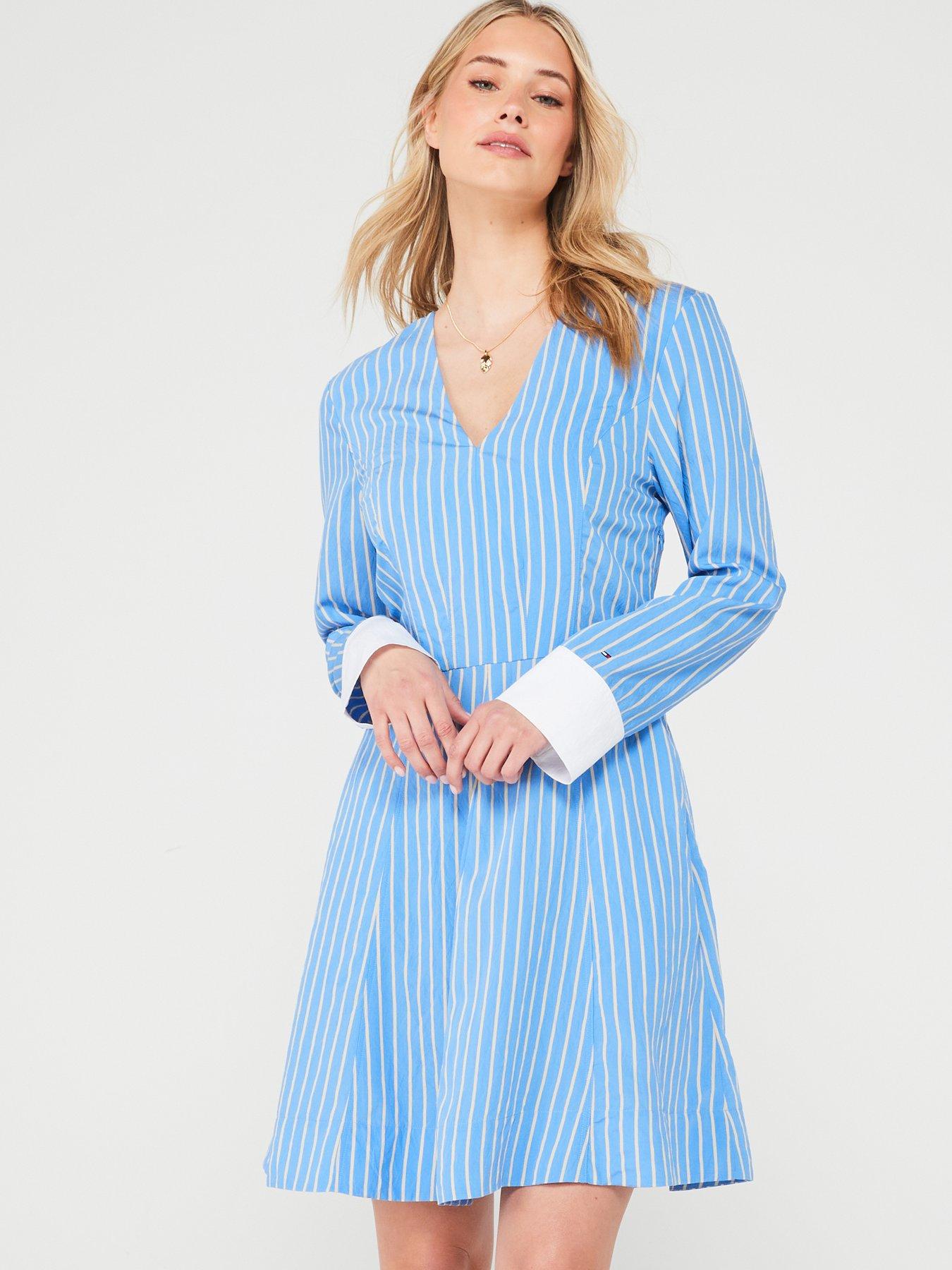 tommy-hilfiger-striped-fit-and-flare-mini-dress-blue