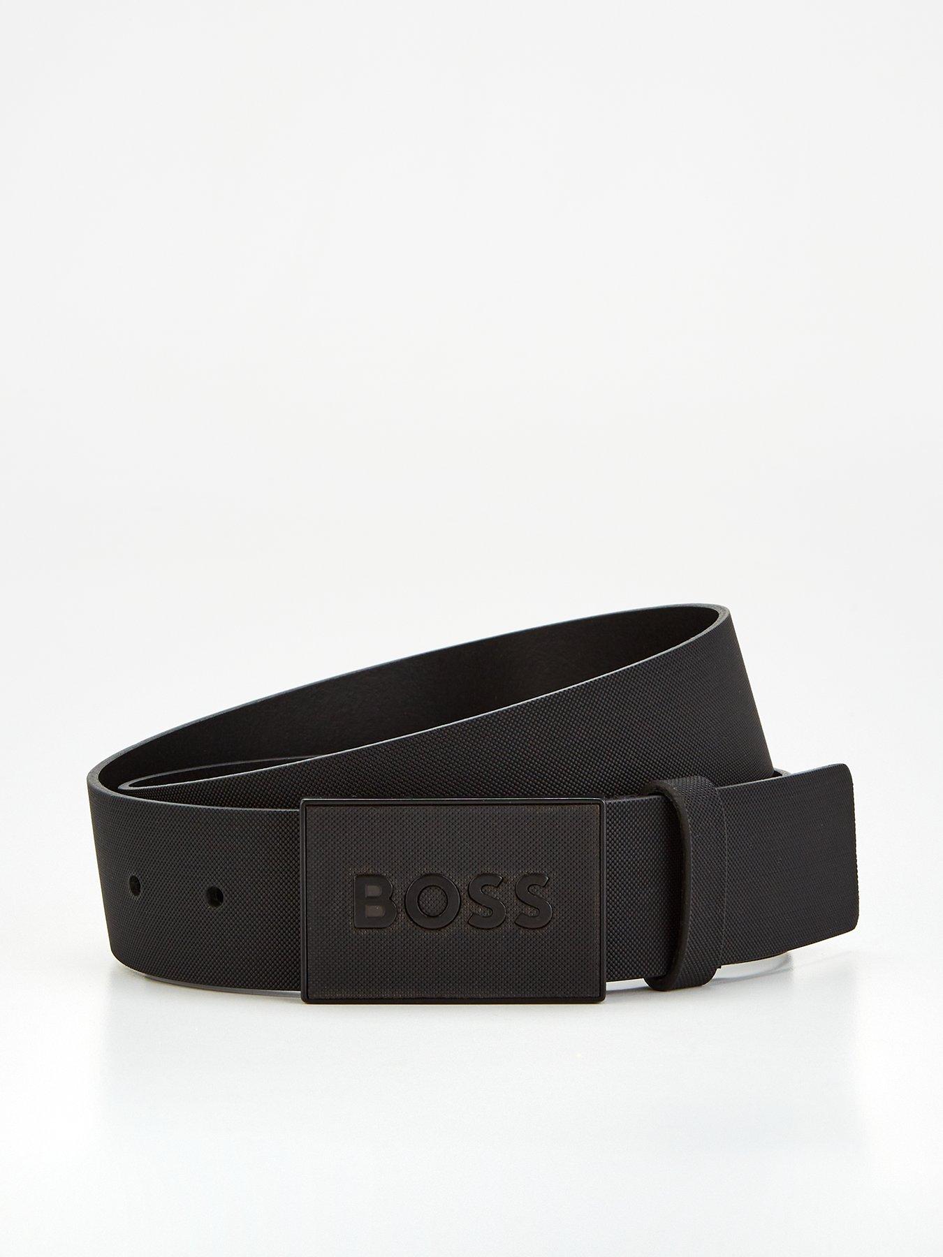 BOSS Icon Plate Logo 4cm Leather Belt- Black