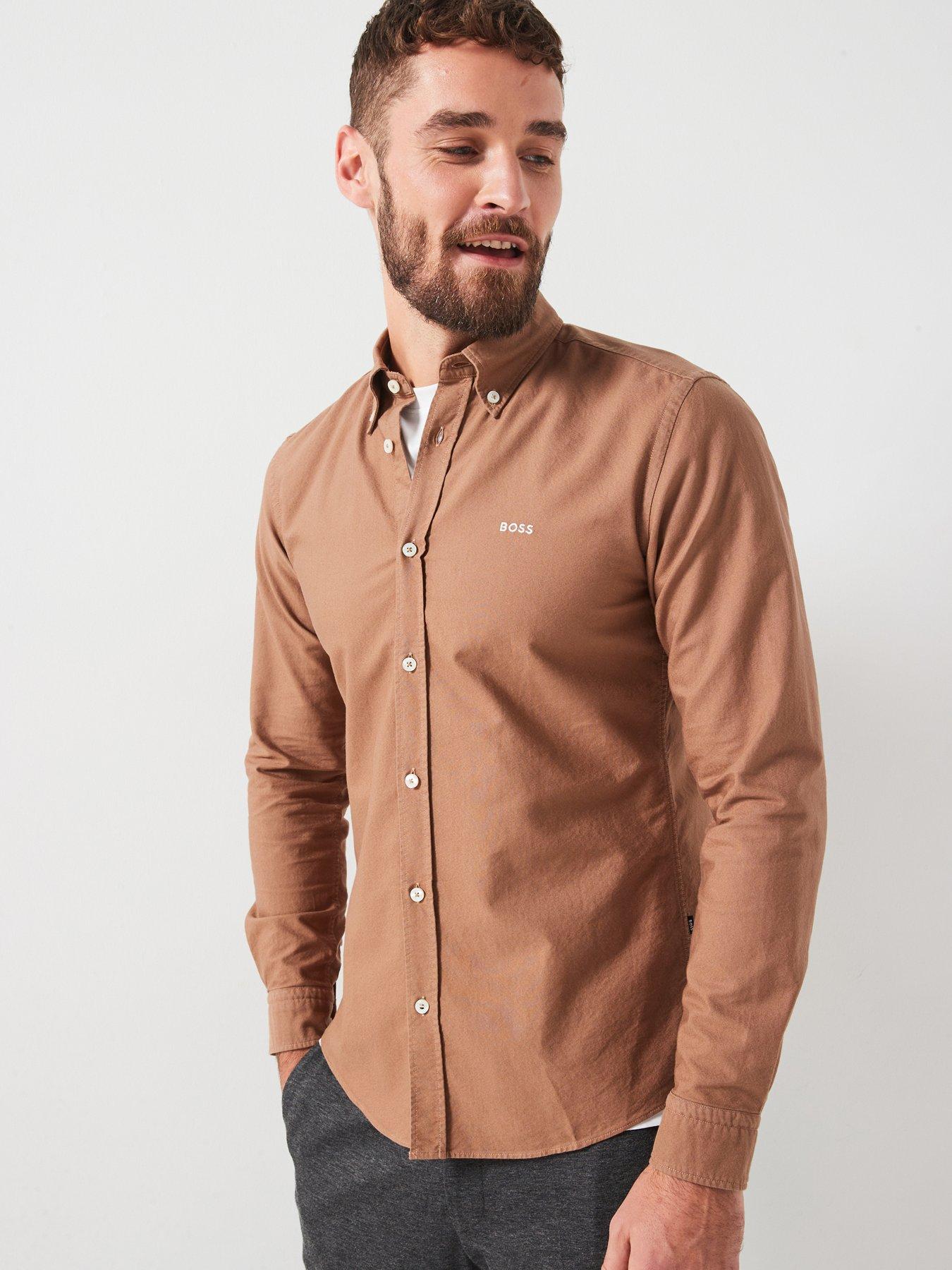 boss-roan-slim-fit-button-down-garment-dyed-shirt--brown