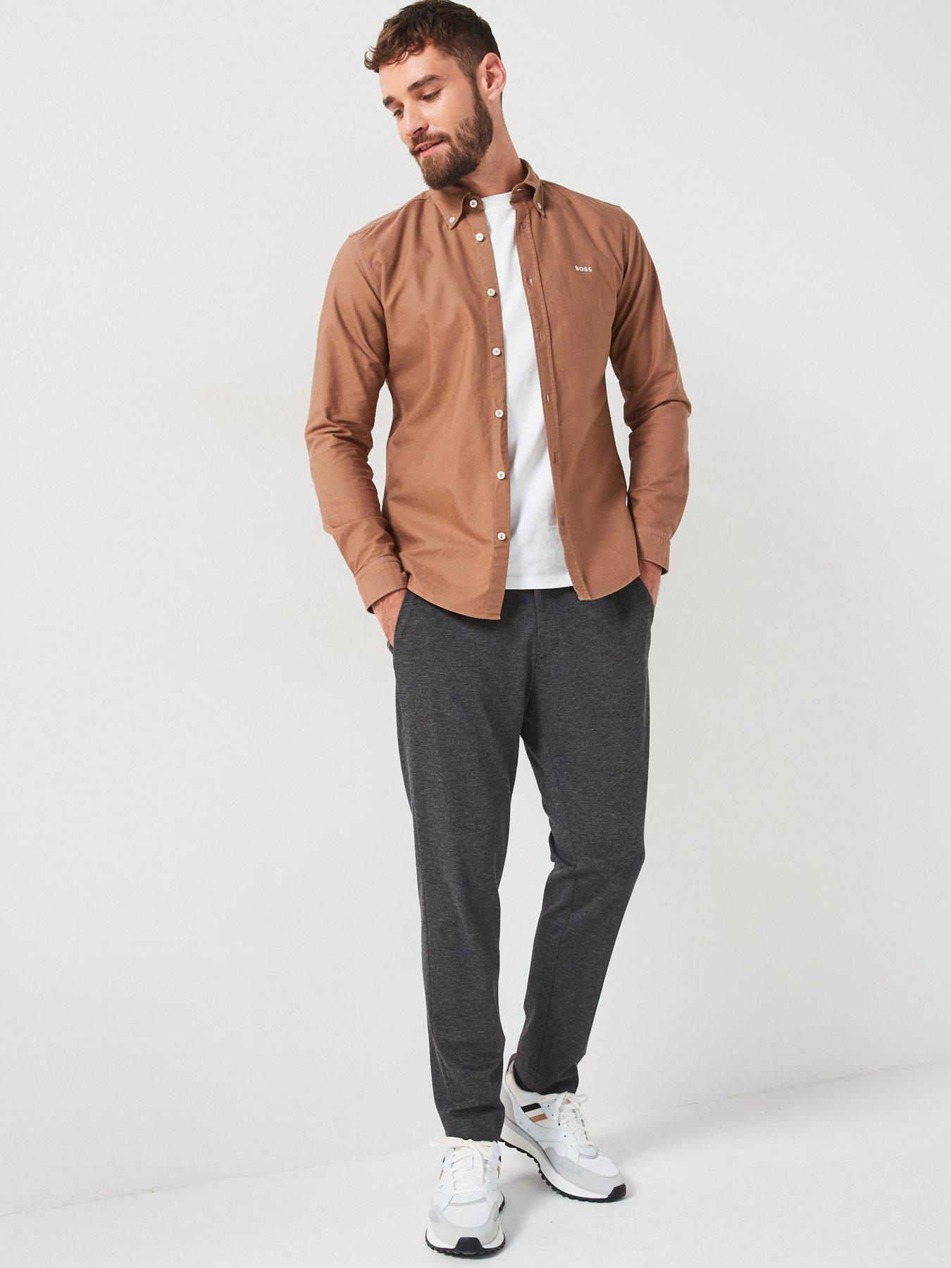 boss-roan-slim-fit-button-down-garment-dyed-shirt--brownback