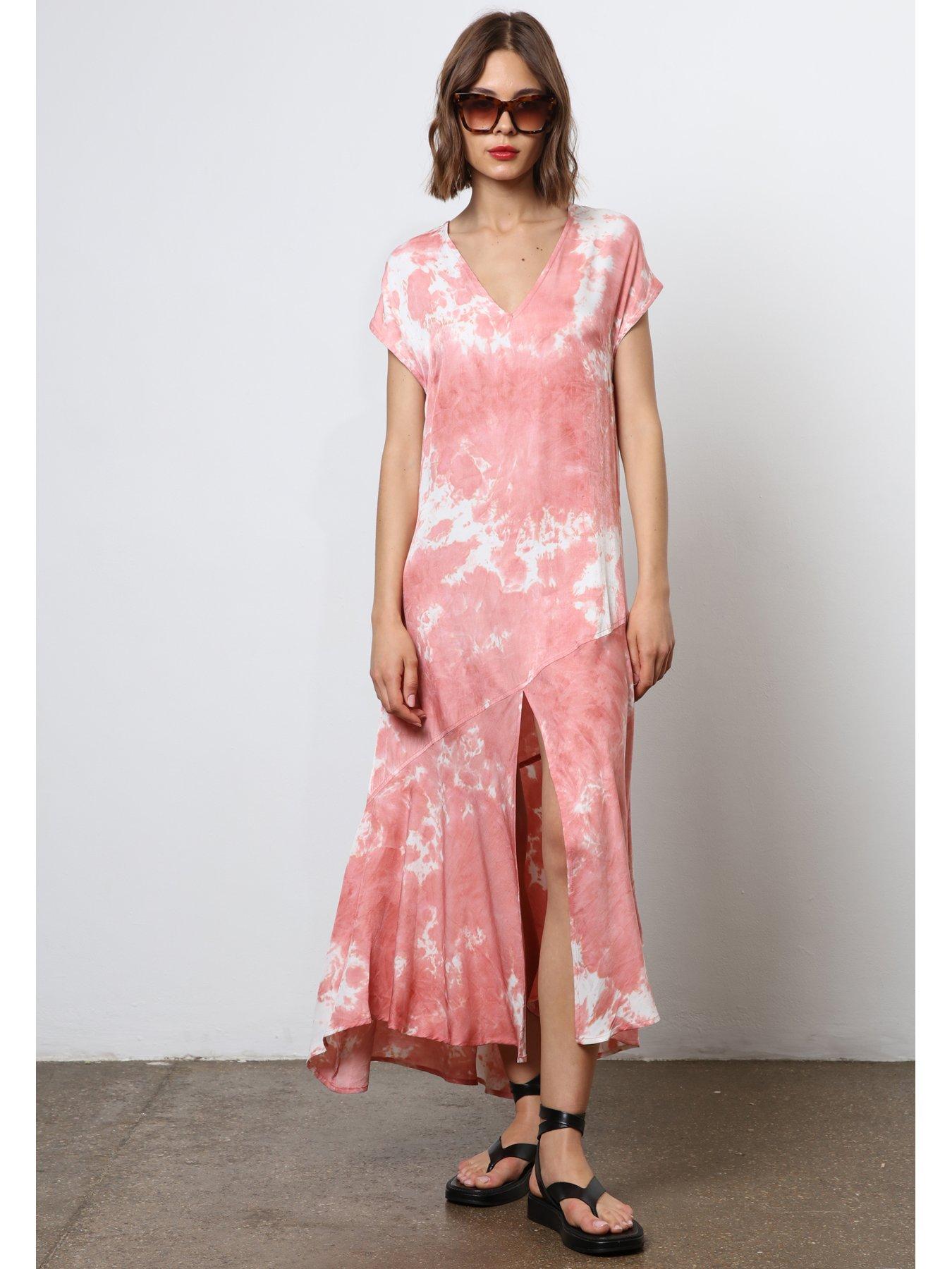 religion-v-neck-tie-dye-maxi-dress-pinkstillFront