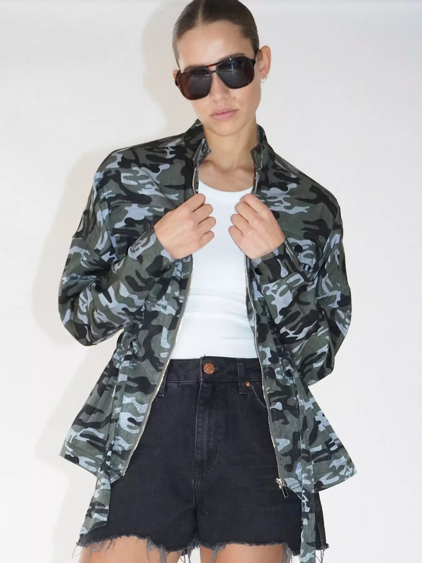 V by Very Utility Camo Tie Waist Jacket - Multi