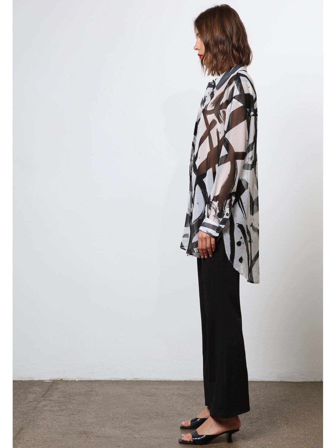 Image 3 of 6 of Religion Oversized Sheer Shirt - White
