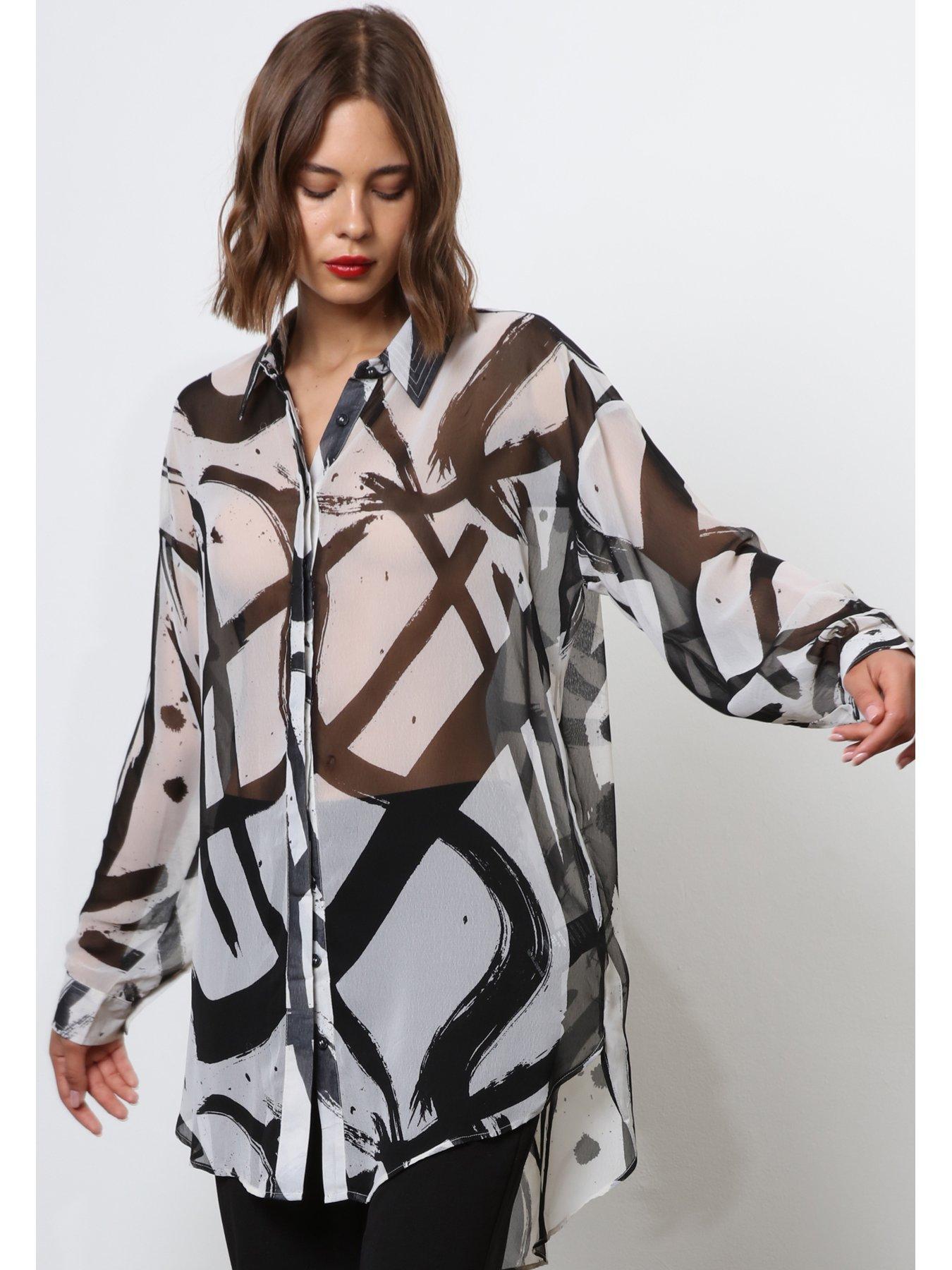 Image 4 of 6 of Religion Oversized Sheer Shirt - White