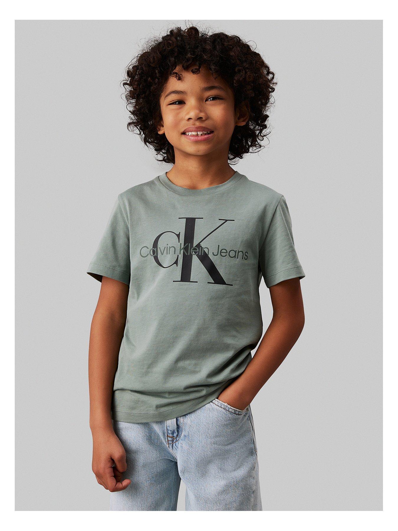 Boys CK Monogram Short Sleeve T Shirt Khaki
