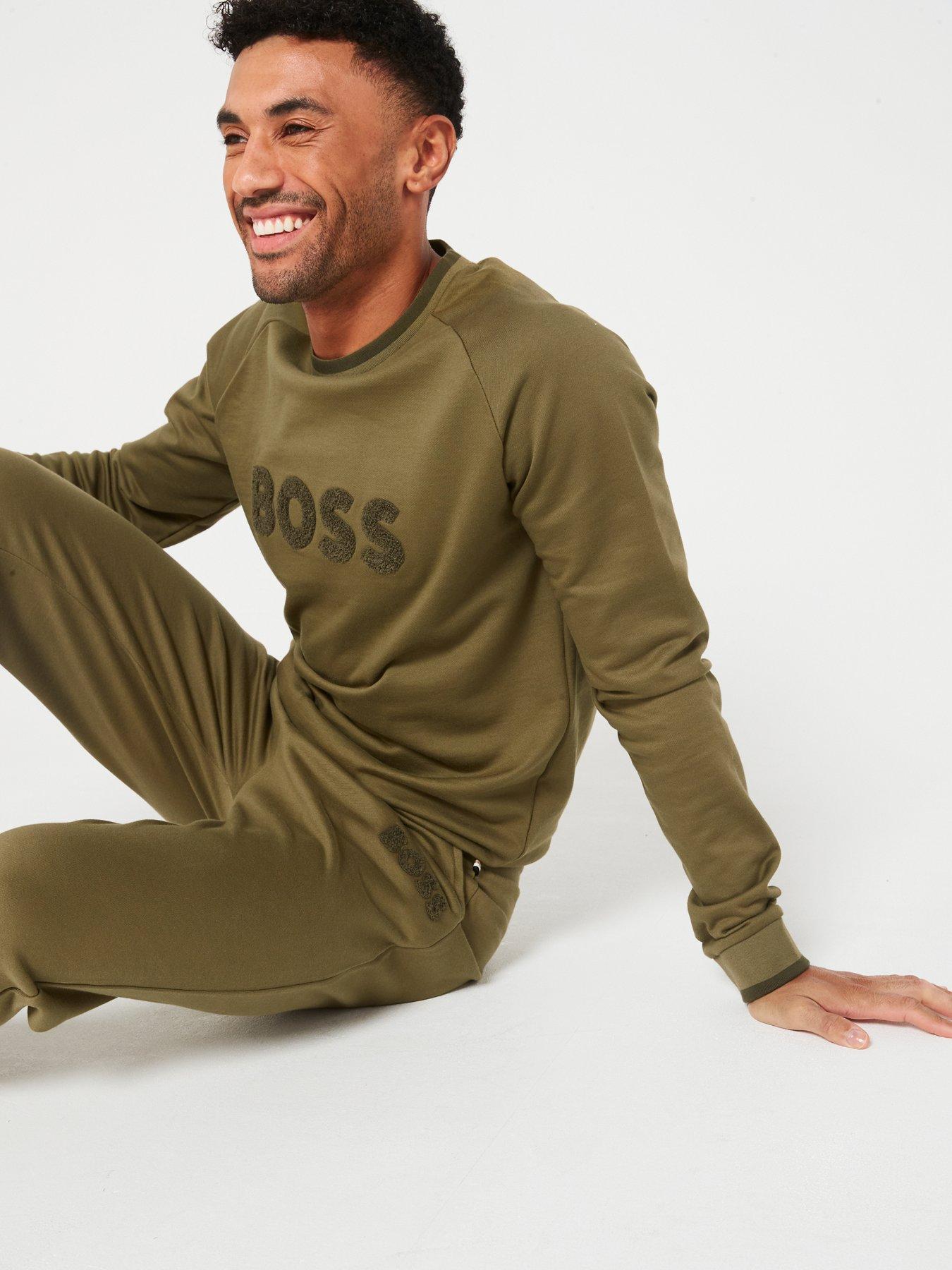 boss-flock-logo-loungewear-crew-sweat-khakidetail