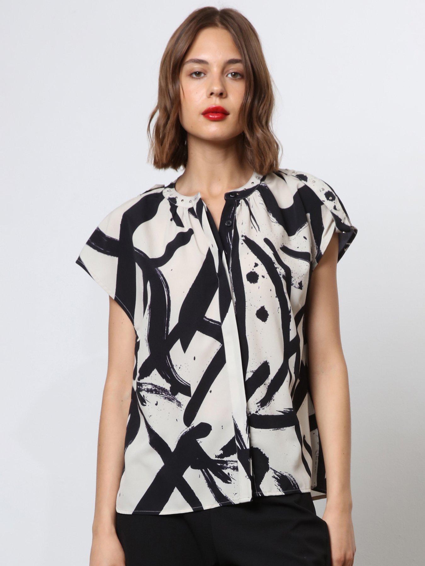 Image 1 of 6 of Religion Abstract Studded Shirt - White