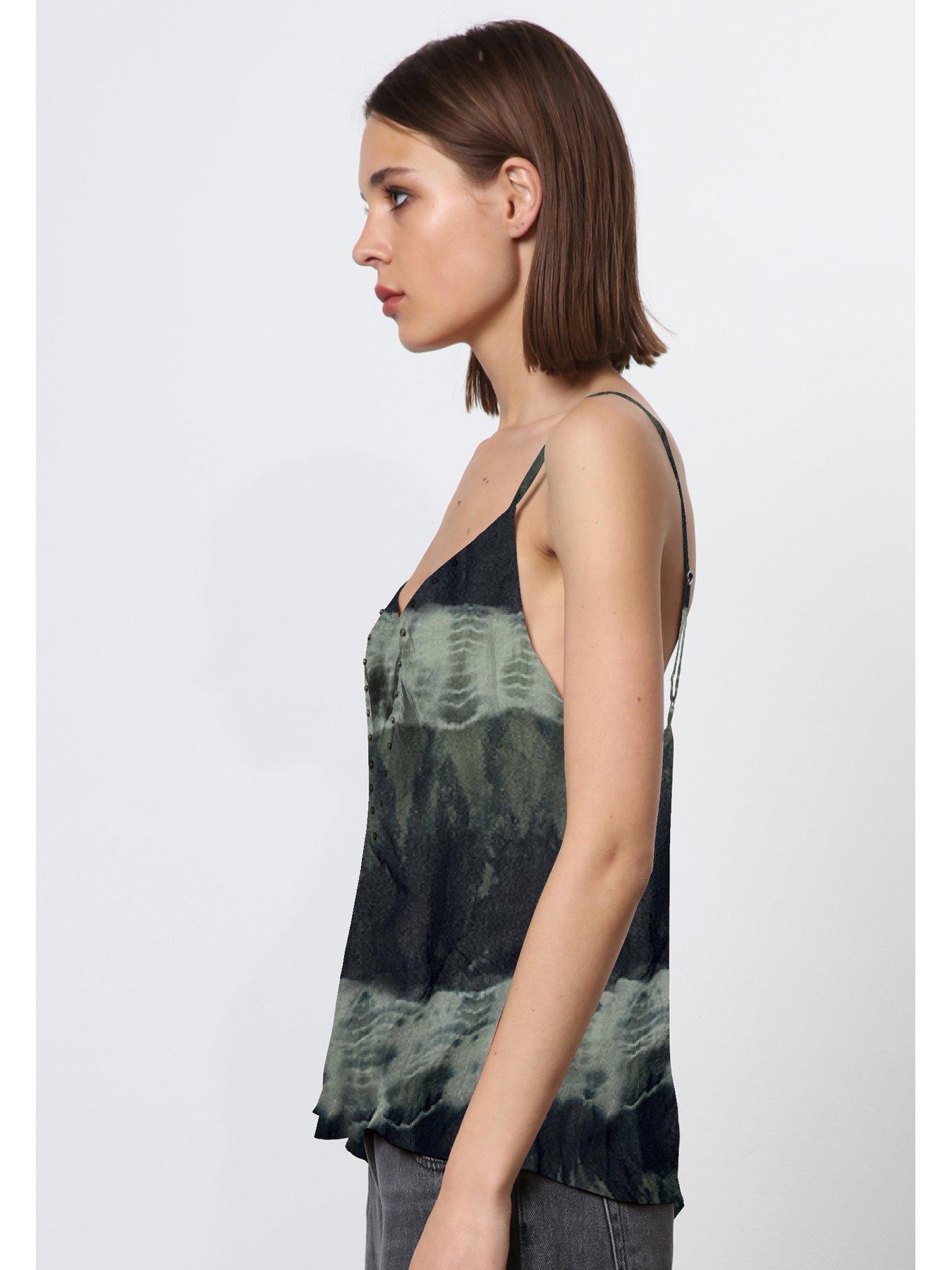 Image 3 of 3 of Religion Studded Tie Dye Vest Top - Green