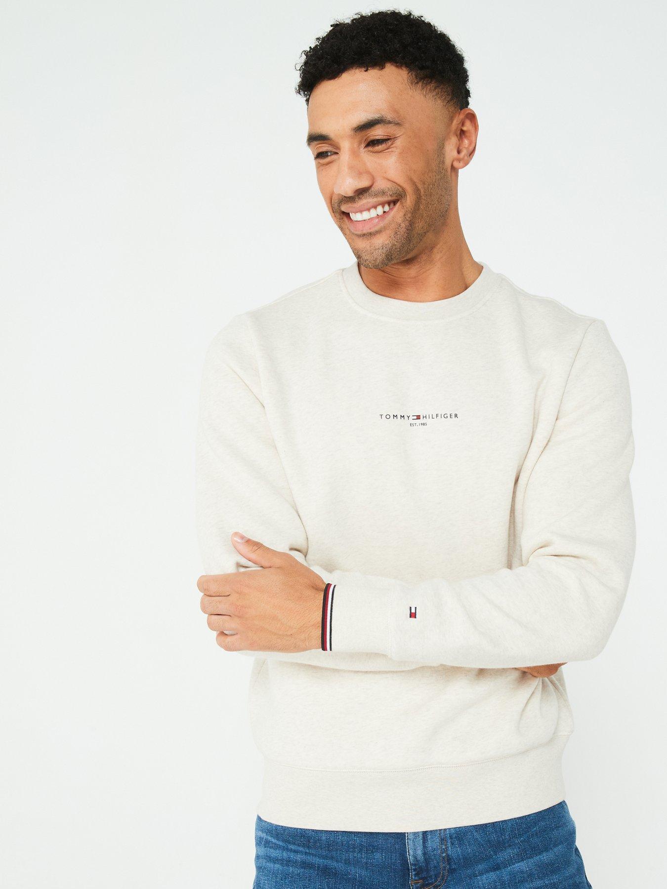 tommy-hilfiger-tommy-hilfiger-small-centre-logo-tipped-crew-sweat-beige