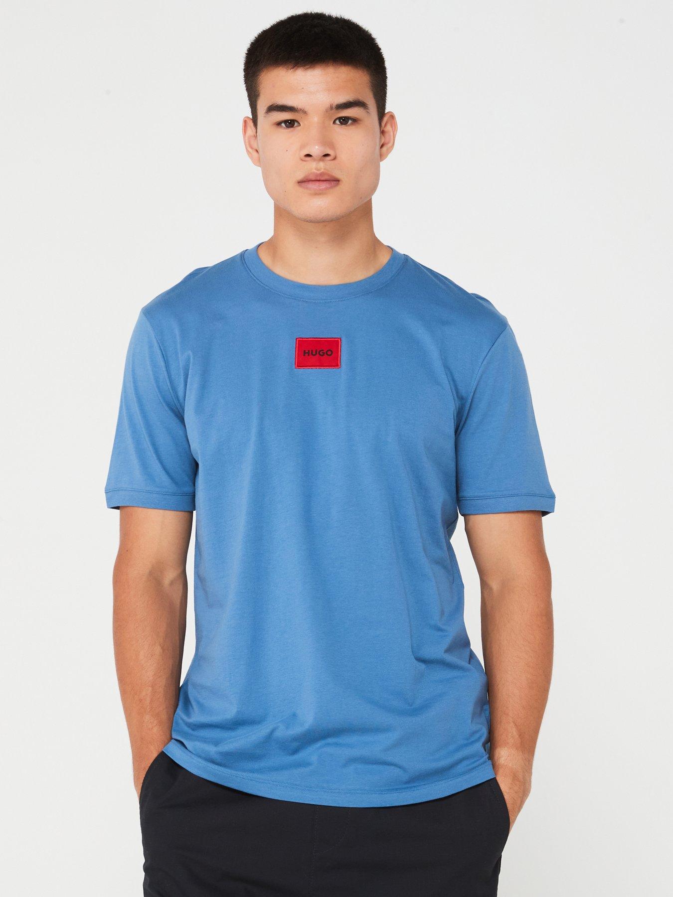 undefined HUGO Diragolino212 Regular Fit Centre Patch Logo T-shirt - Mid Blue