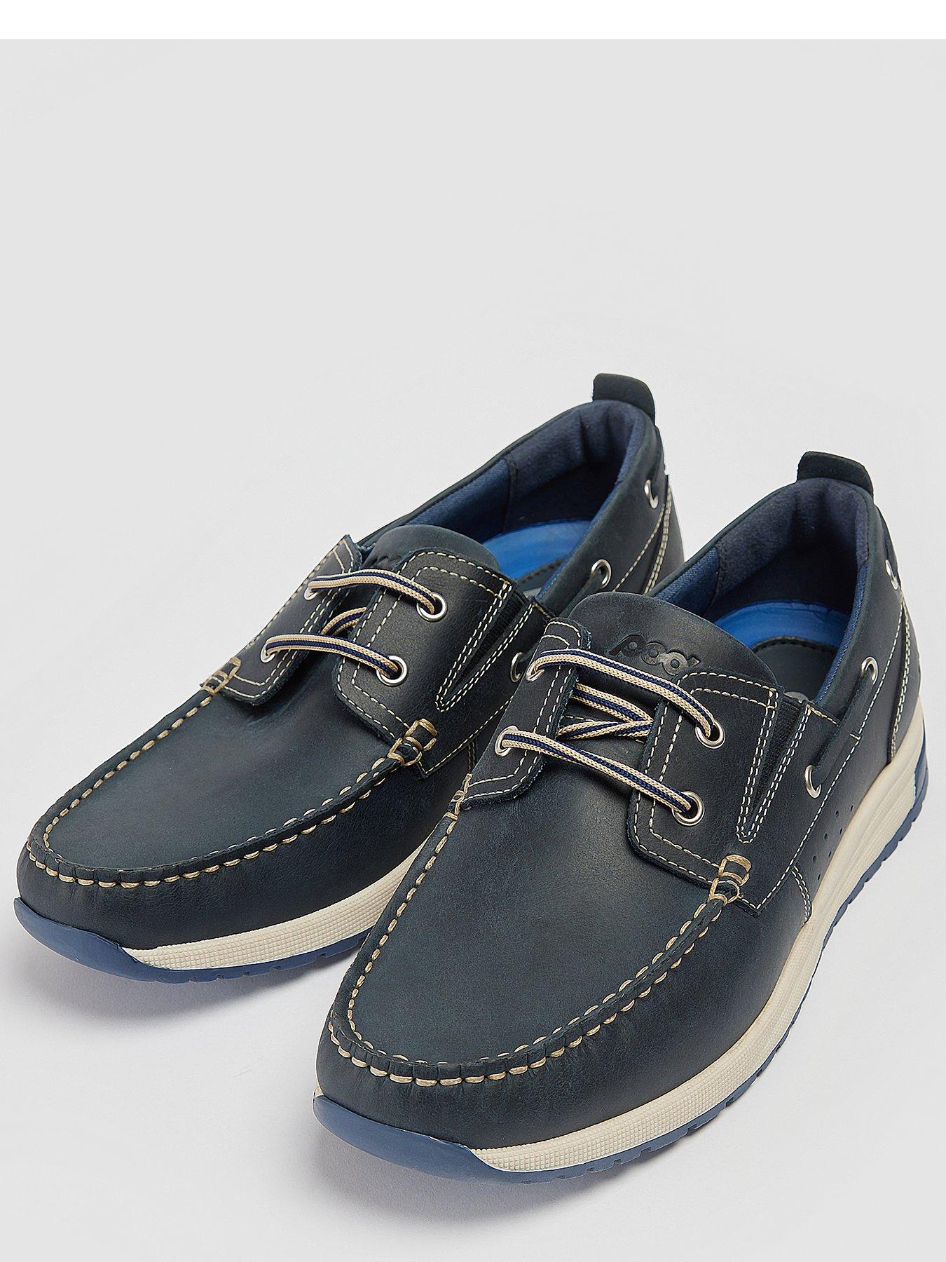 Mens navy leather boat shoes on sale