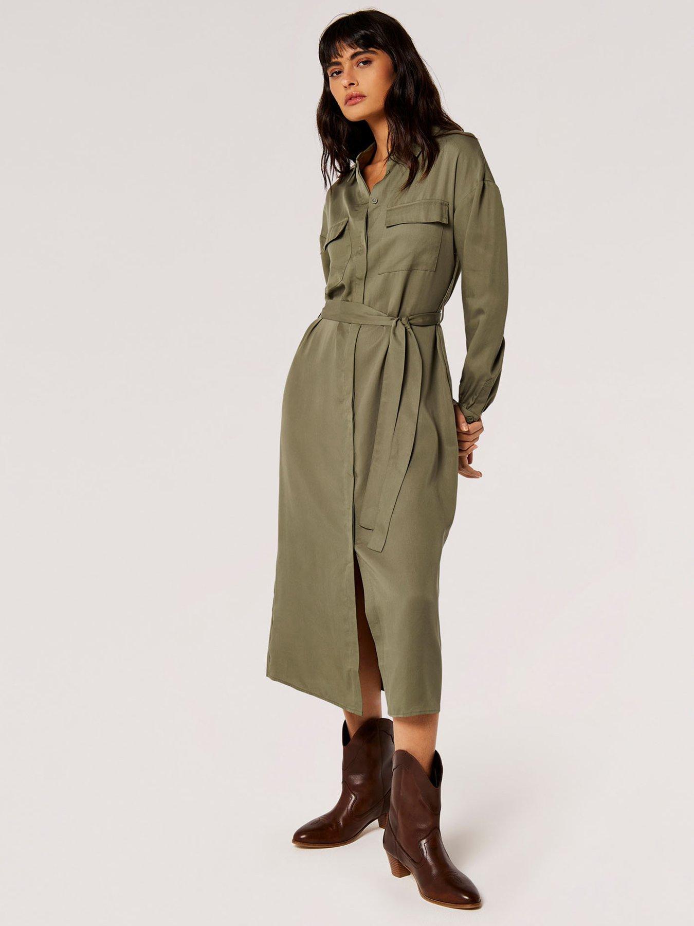 apricot-two-pocket-utility-long-sleeve-shirt-dress