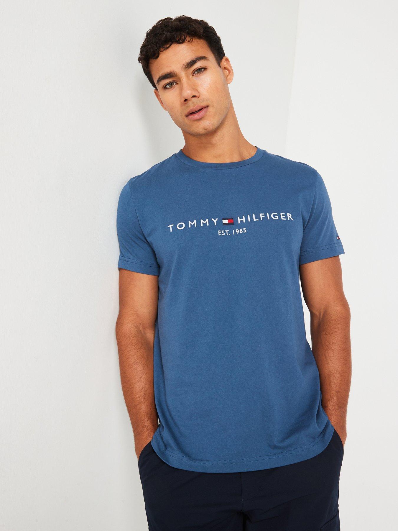 Image 1 of 4 of Tommy Hilfiger Linear Chest Logo T-Shirt - Blue