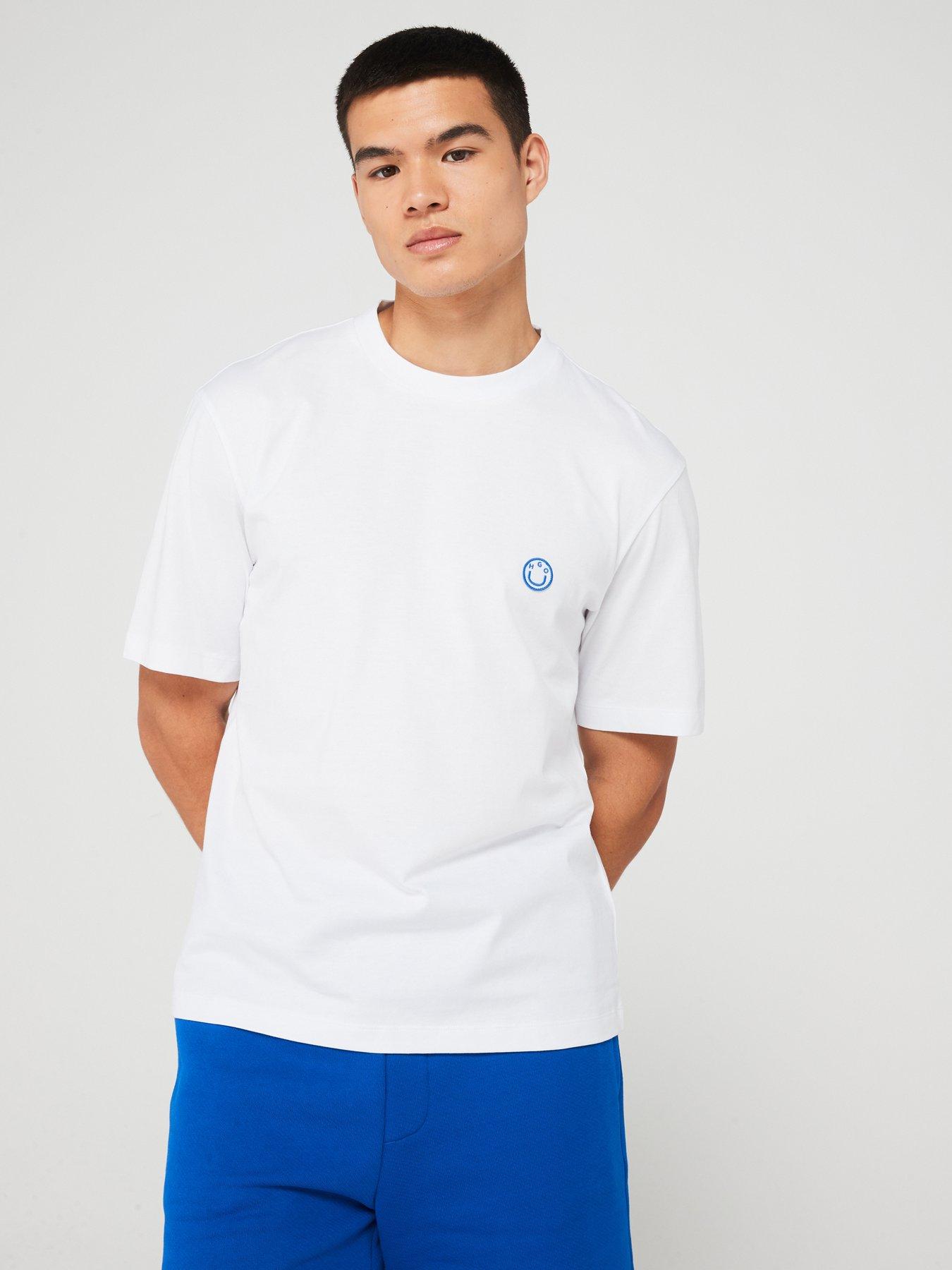 Image 1 of 4 of HUGO Blue Niley Regular Fit Tonal Logo Smiley T-Shirt- White