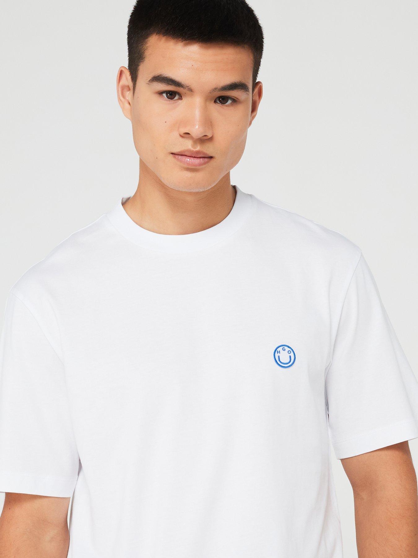 Image 4 of 4 of HUGO Blue Niley Regular Fit Tonal Logo Smiley T-Shirt- White