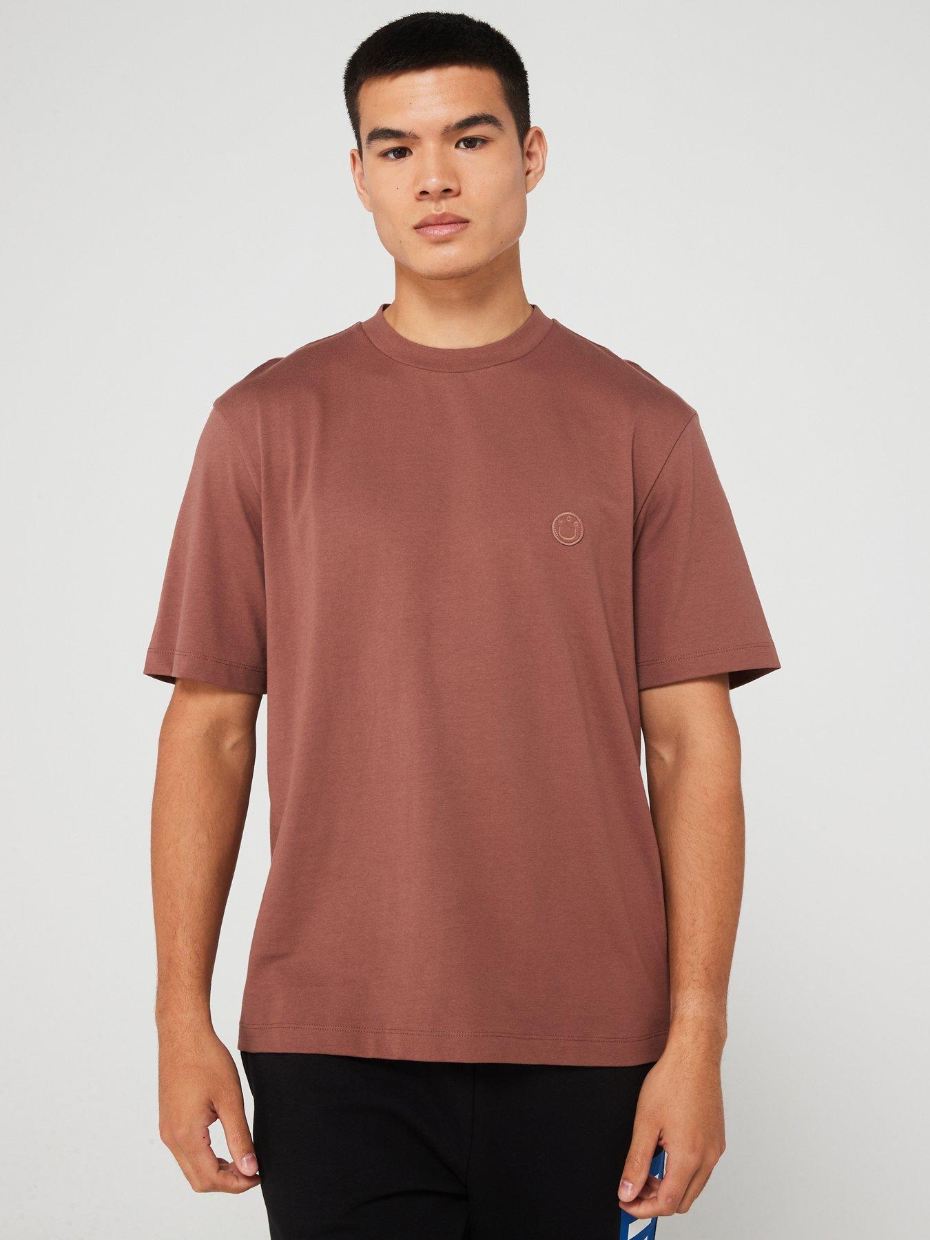 hugo-blue-niley-regular-fit-tonal-logo-smiley-t-shirt-brown