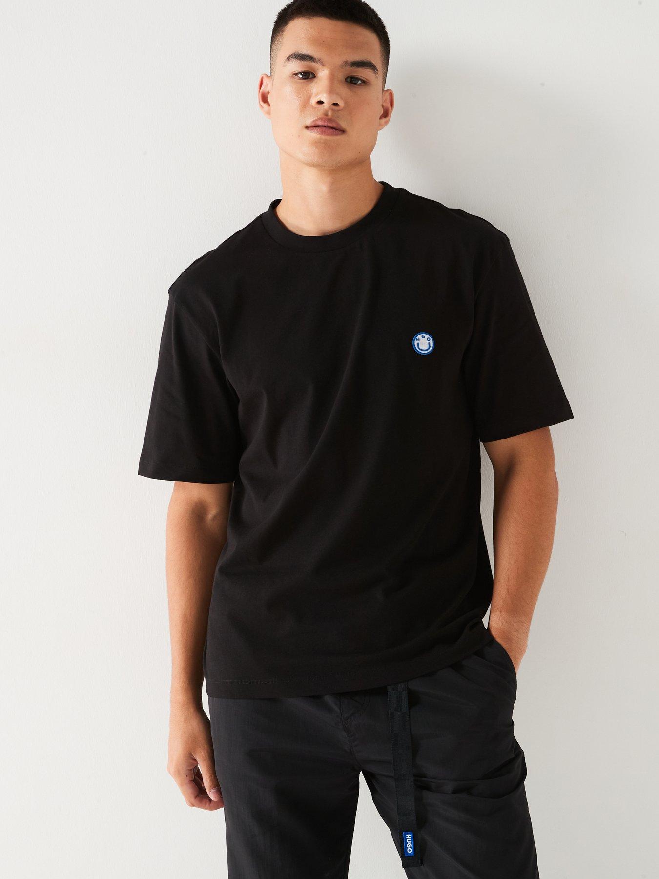 hugo-blue-niley-regular-fit-tonal-logo-smiley-t-shirt-black