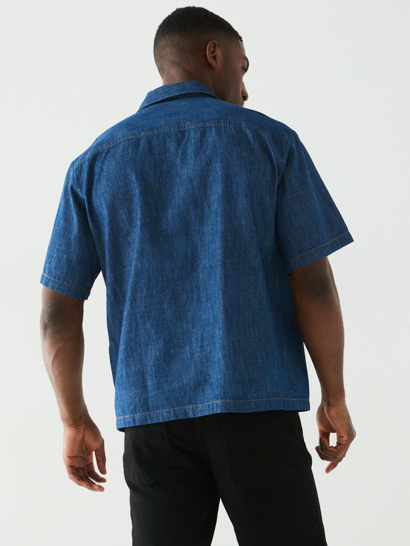 hugo-blue-eligino-oversized-denim-short-sleeve-shirt-bluestillFront