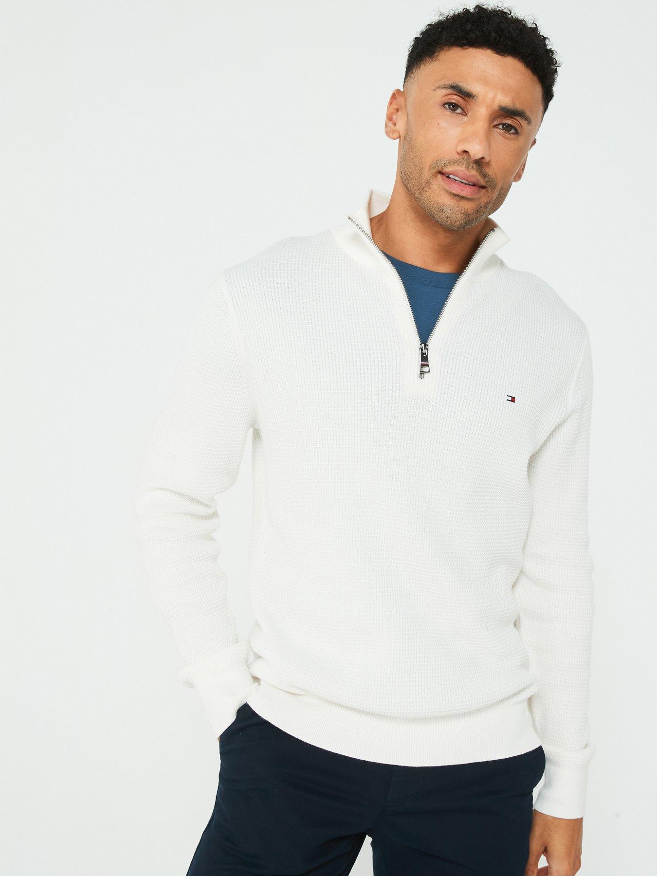 Tommy Hilfiger Refined Structure Cotton 1 4 Zip Knitted Jumper White