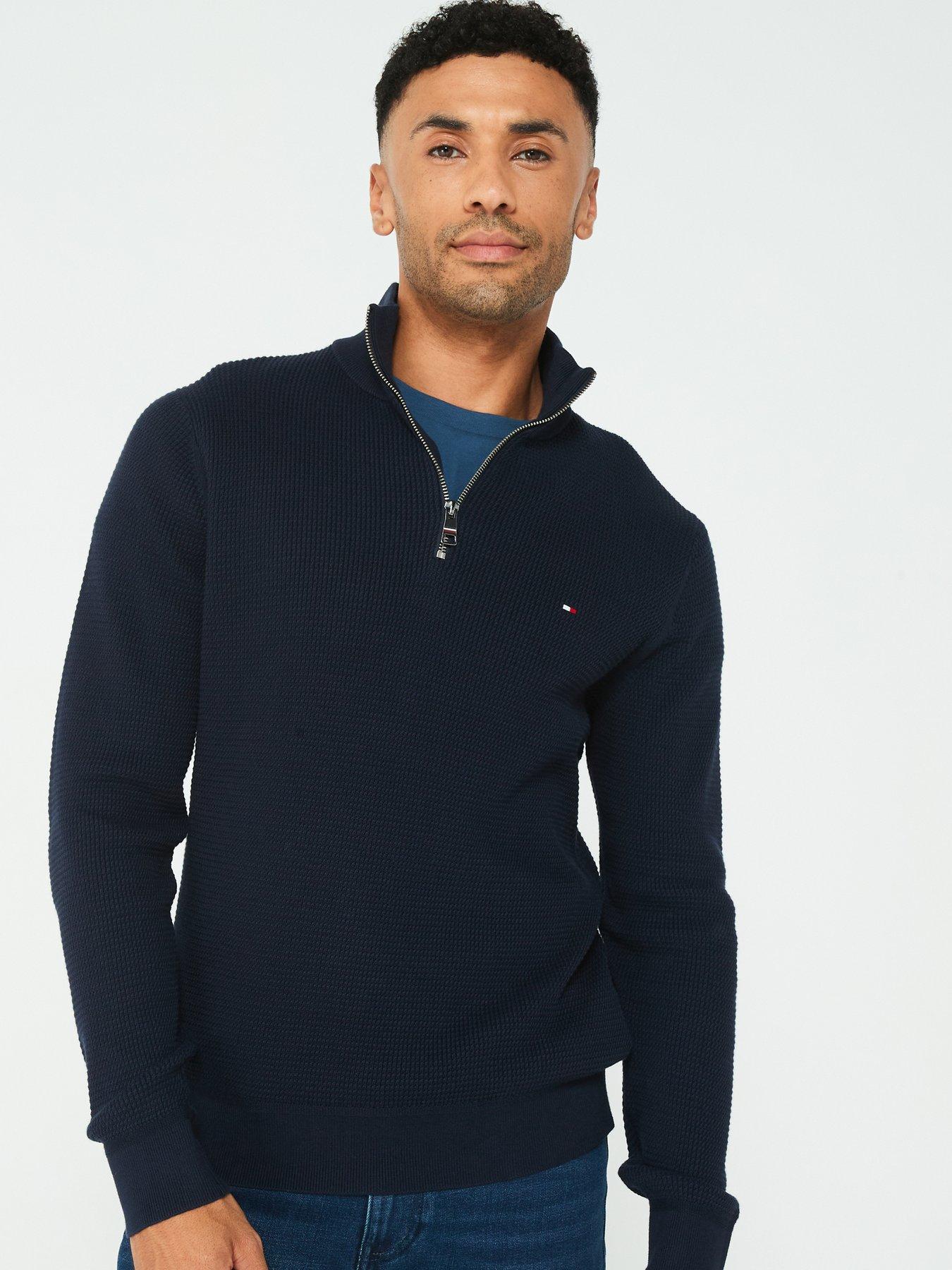 tommy-hilfiger-tommy-hilfiger-refined-structure-cotton-14-zip-knitted-jumper-navy