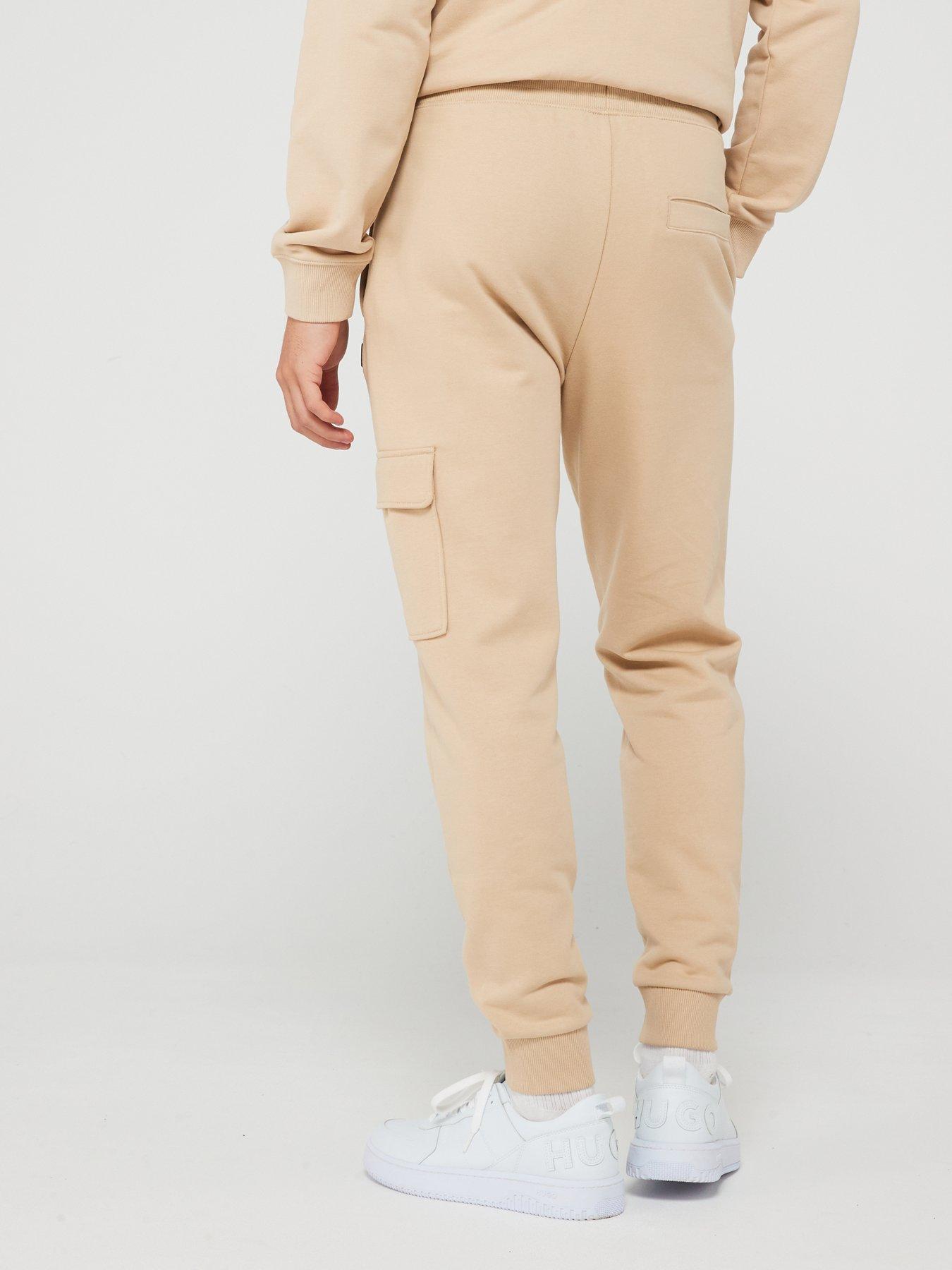 hugo-hugo-dwellrom-relaxed-fit-gel-logo-cargo-joggers-beigestillFront