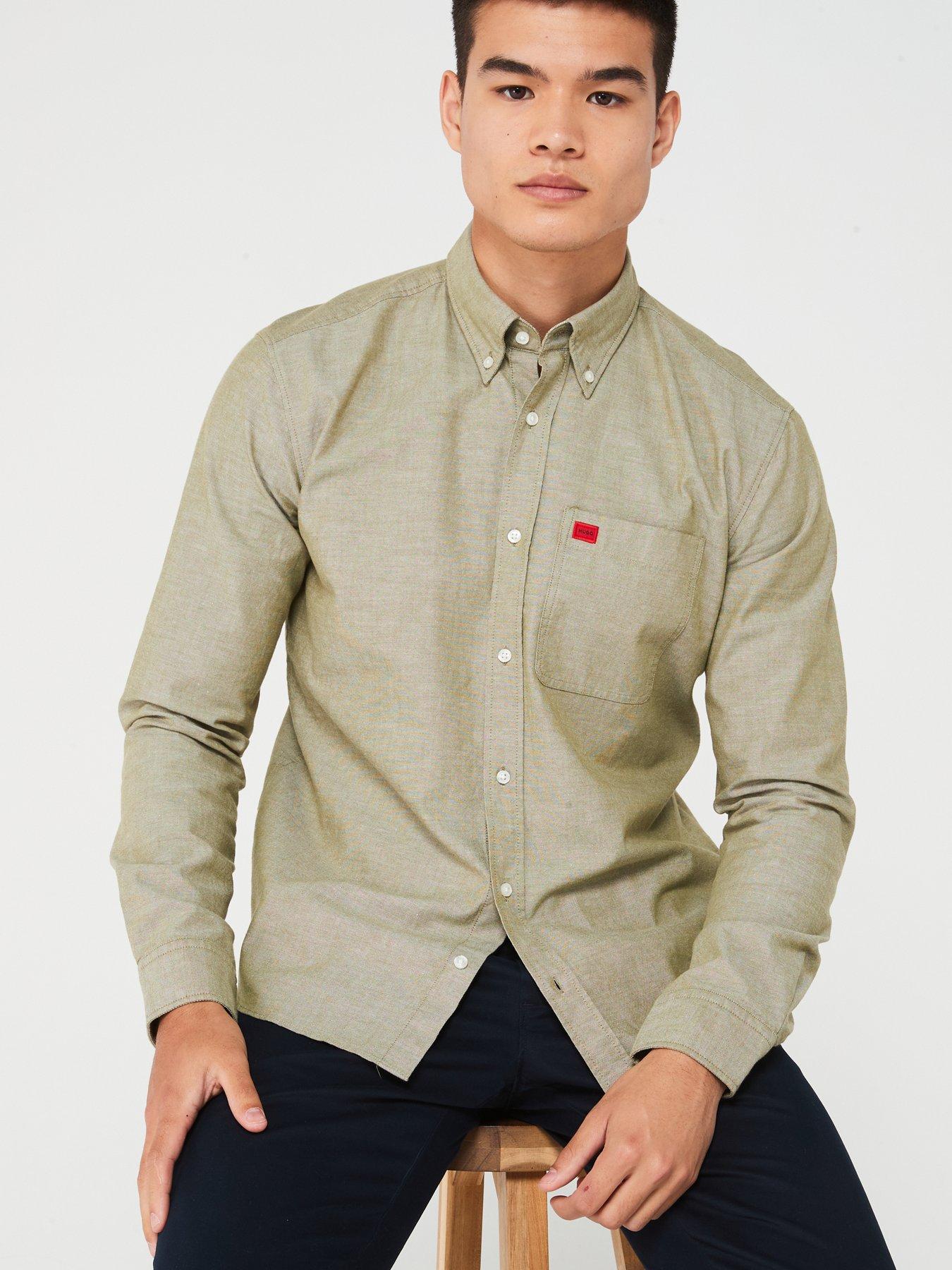 hugo-hugo-evito-slim-fit-oxford-cotton-pocket-shirt-khaki-greenoutfit