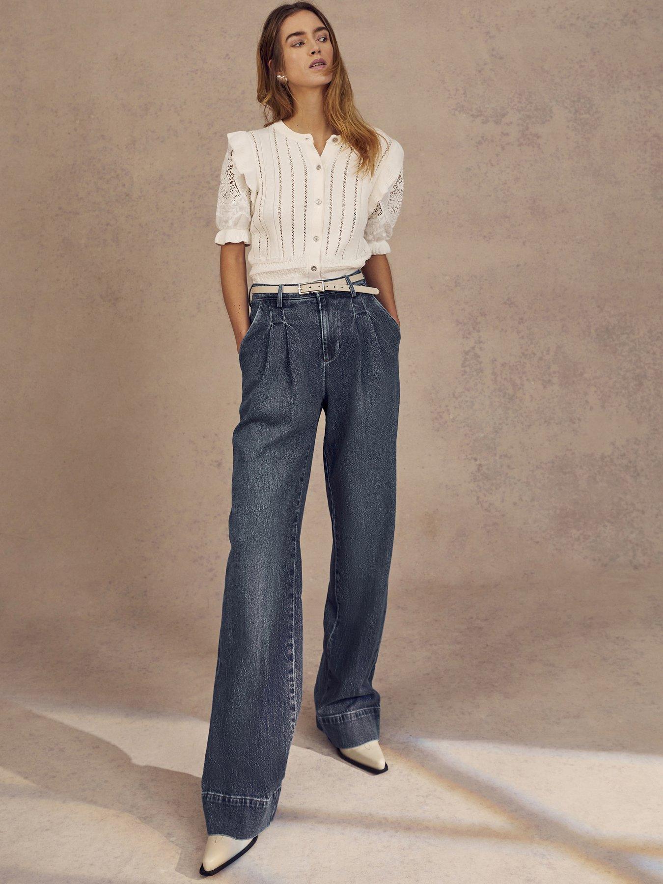Image 1 of 6 of Mint Velvet Indigo Pleat Front Wide Jeans
