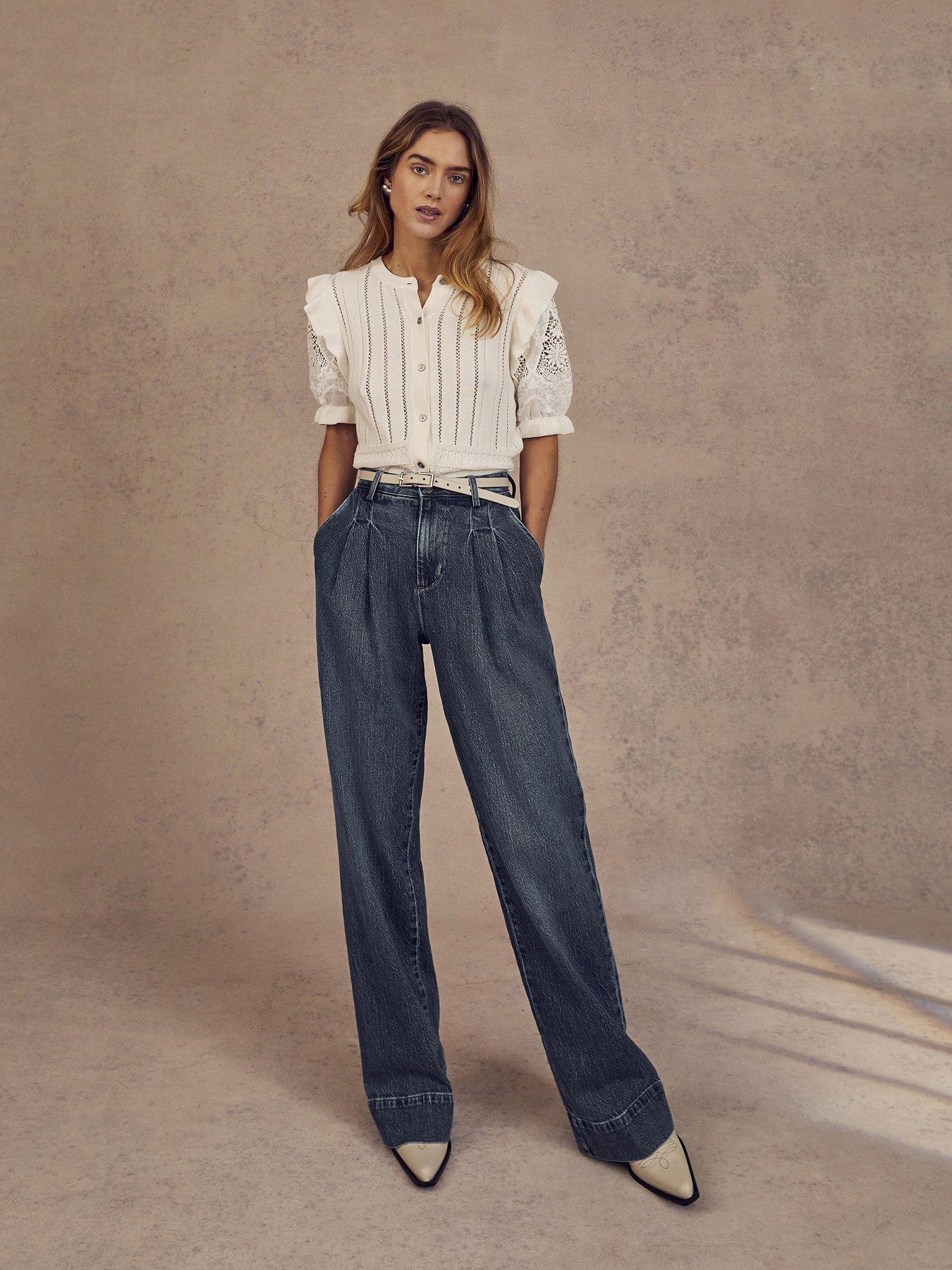 Image 2 of 6 of Mint Velvet Indigo Pleat Front Wide Jeans