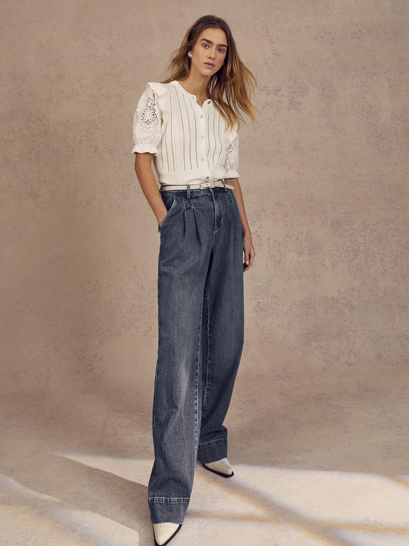 Image 3 of 6 of Mint Velvet Indigo Pleat Front Wide Jeans