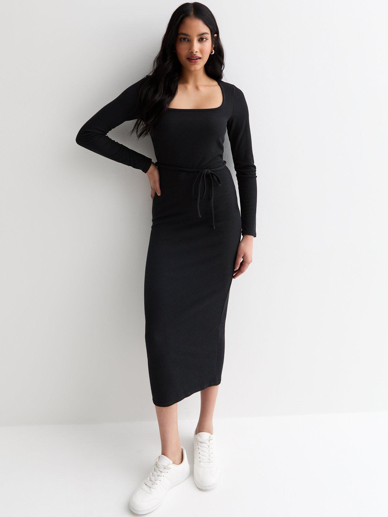 Robe Midi Bretelles New Look - Noir, Côtes, Style Bardot - Occasion Très Bon état