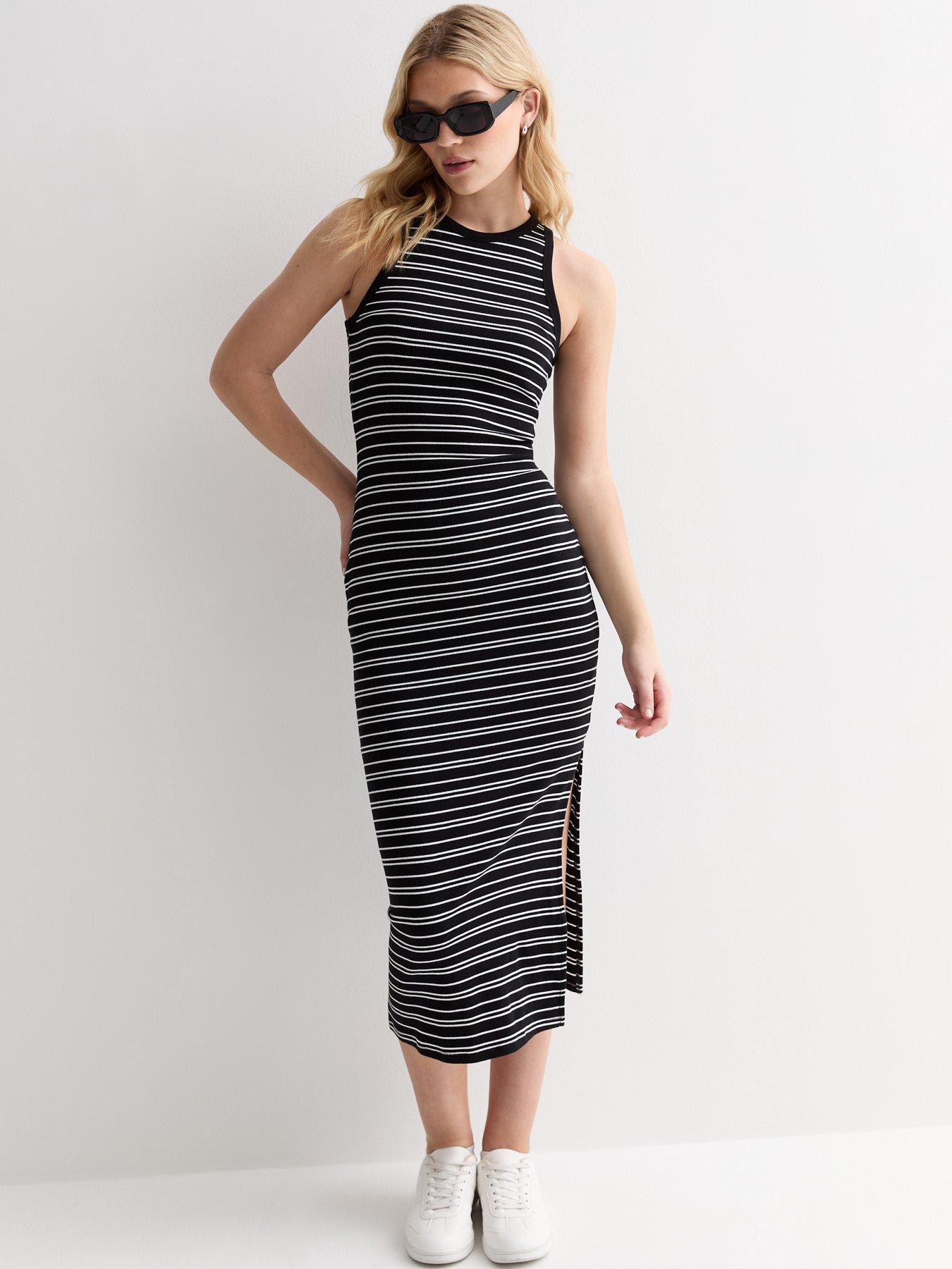 new-look-black-stripe-ribbed-racer-bodycon-midi-dressback