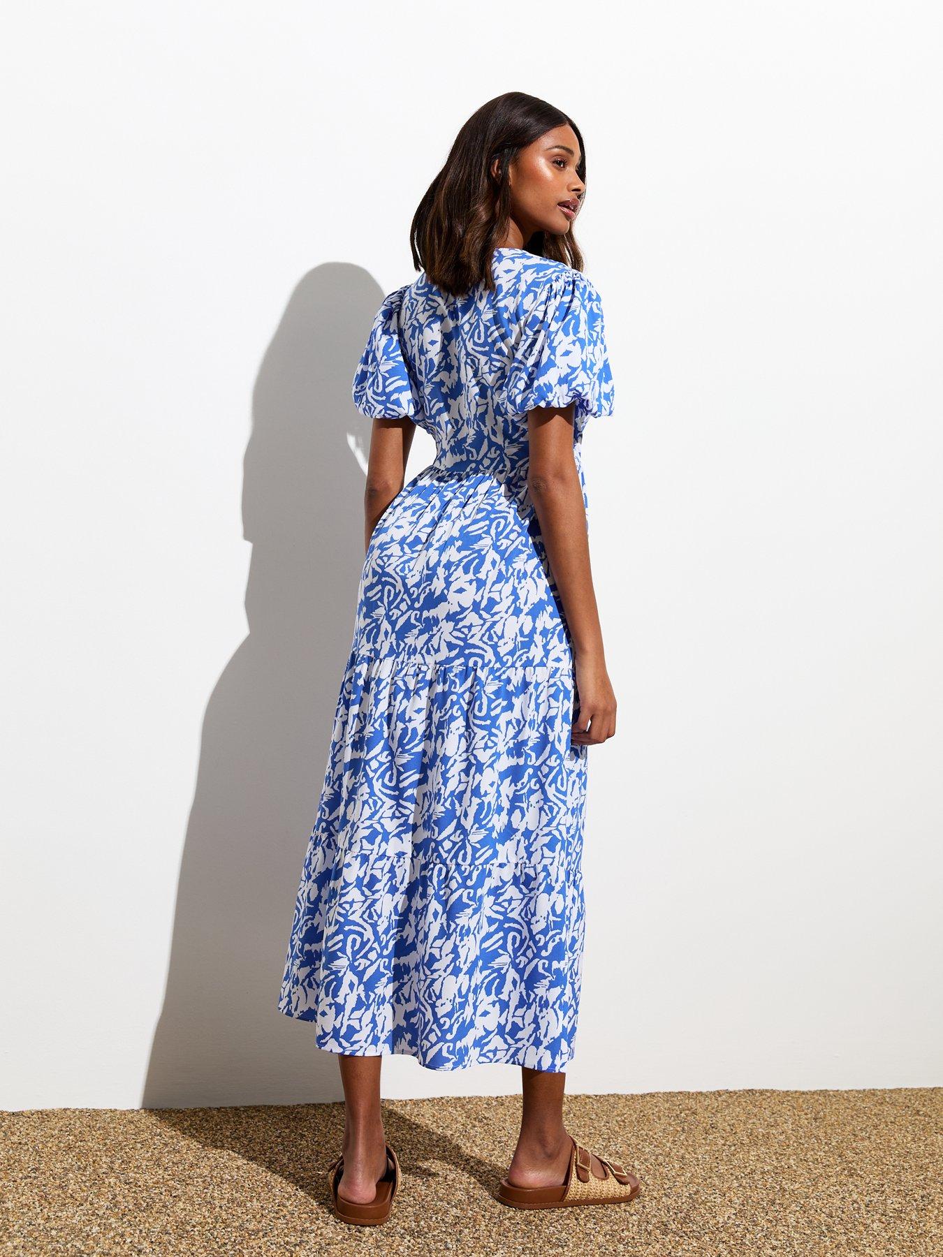 new-look-blue-abstract-print-puff-sleeve-wrap-midi-dressstillFront