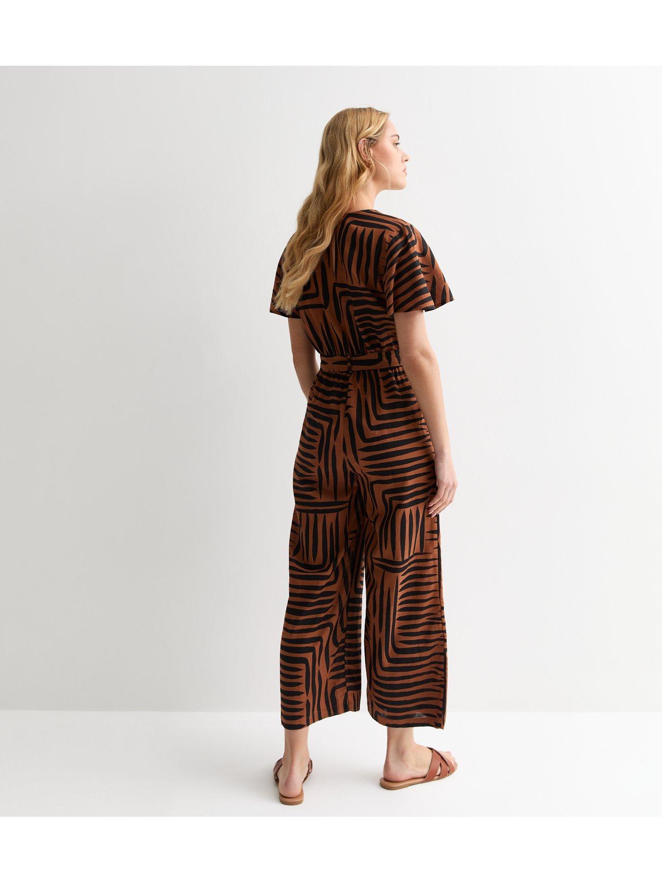 new-look-brown-line-print-belted-wrap-jumpsuitstillFront