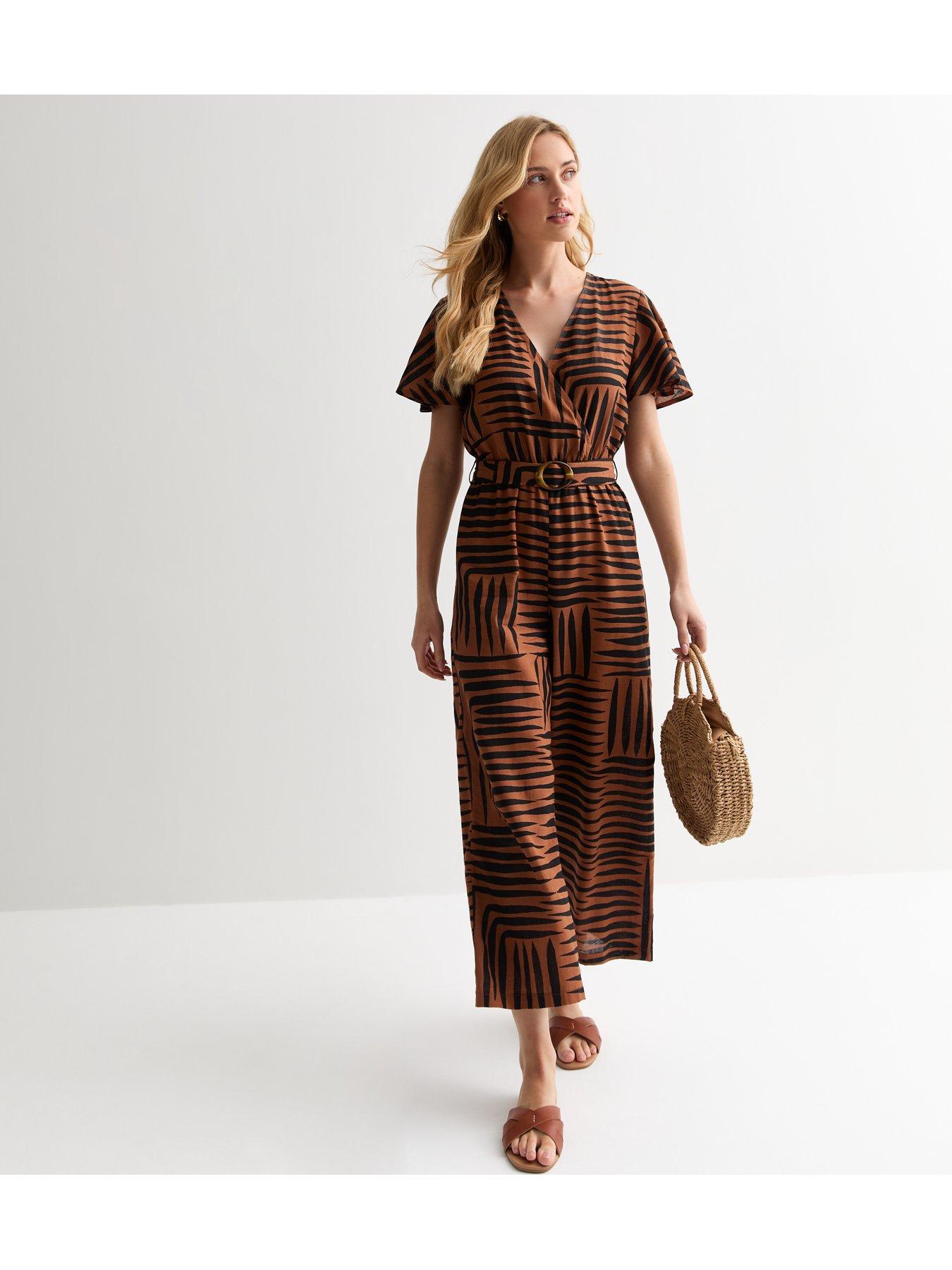 new-look-brown-line-print-belted-wrap-jumpsuitback